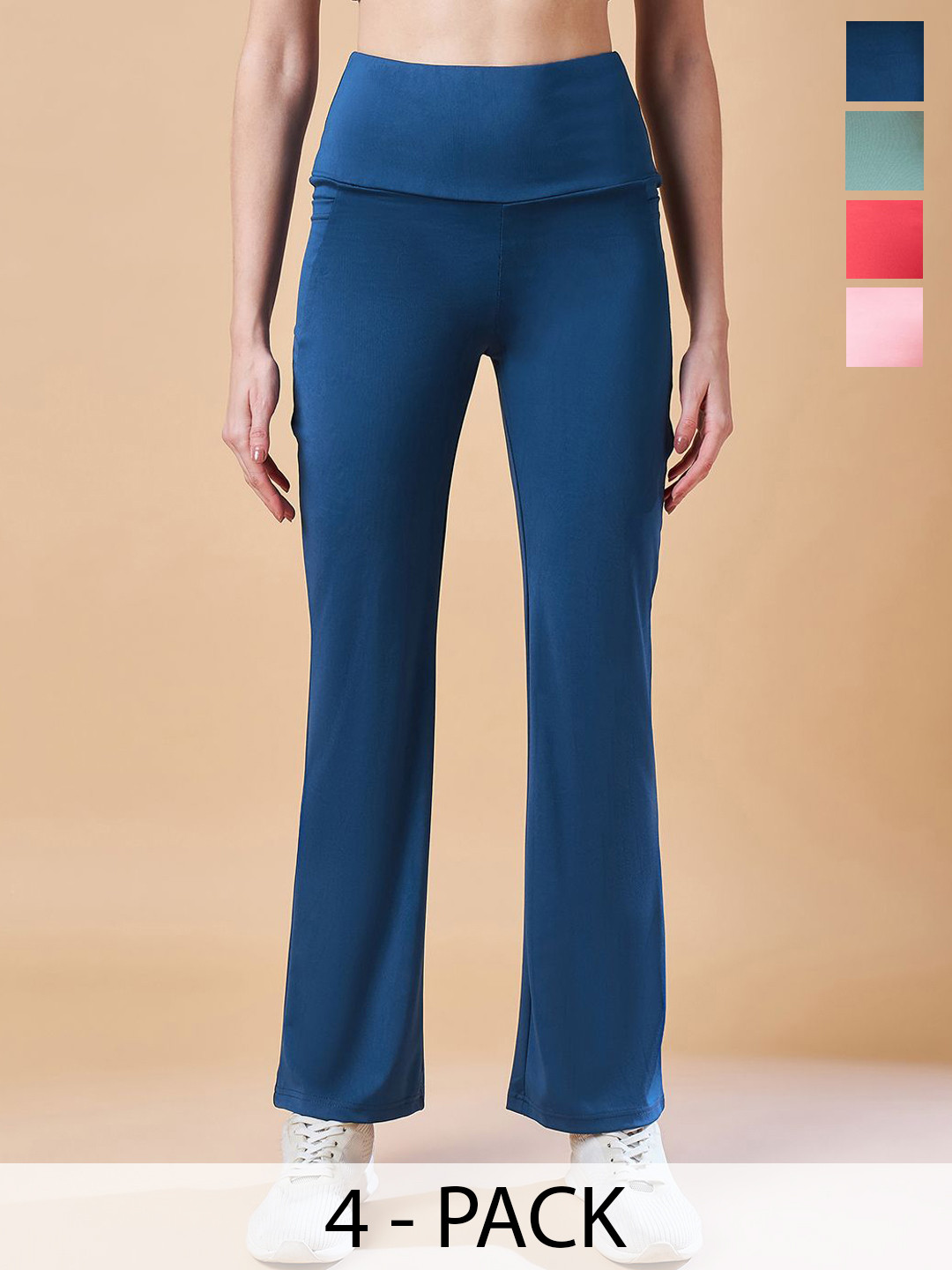 

COLOR CAPITAL Women Pack of 4 Ankle-Length Fly Dry Flared Gym Tights, Navy blue