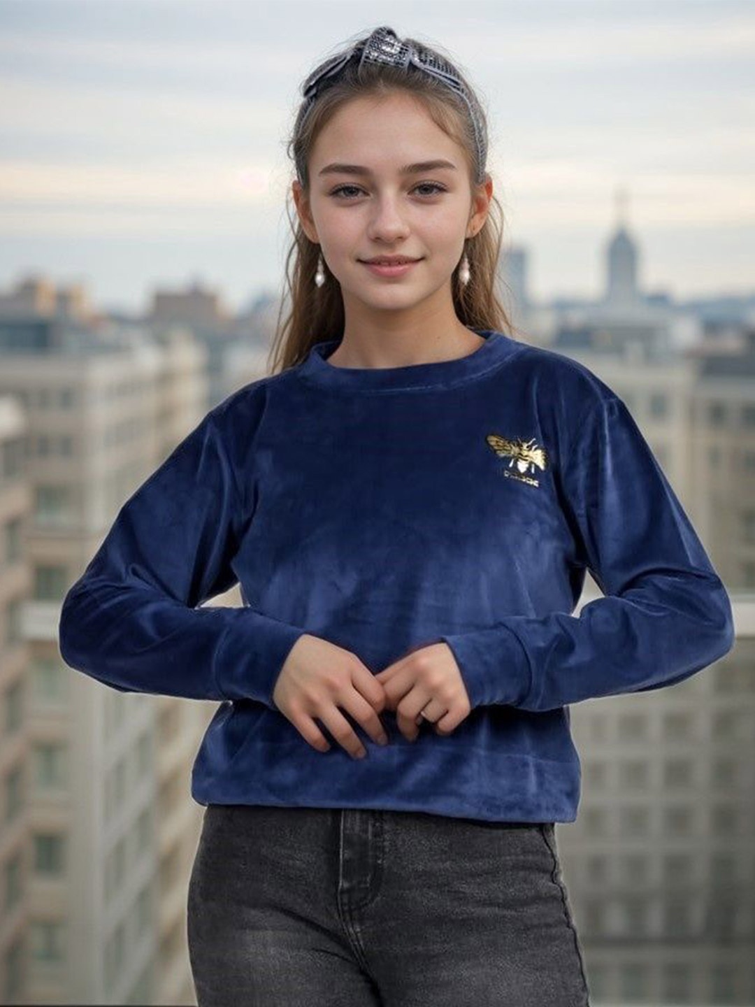 

BAESD Girls Velvet Sweatshirt, Blue