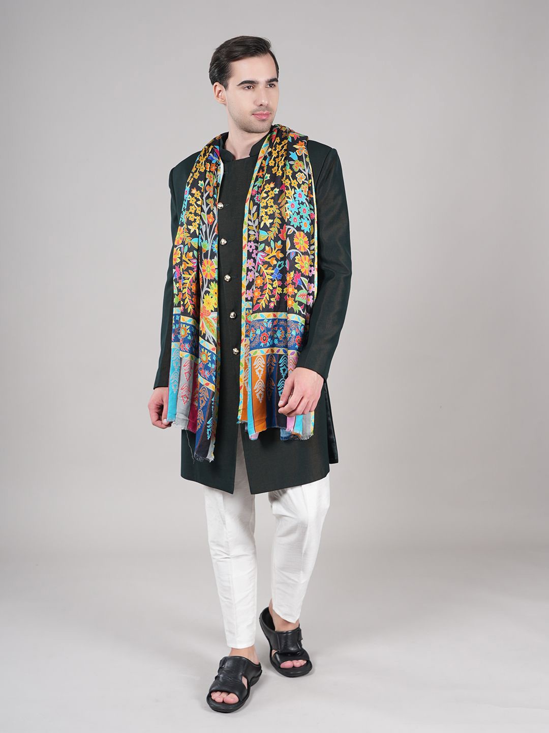 

MUFFLY Unisex Ethnic Motifs Printed Stole, Black