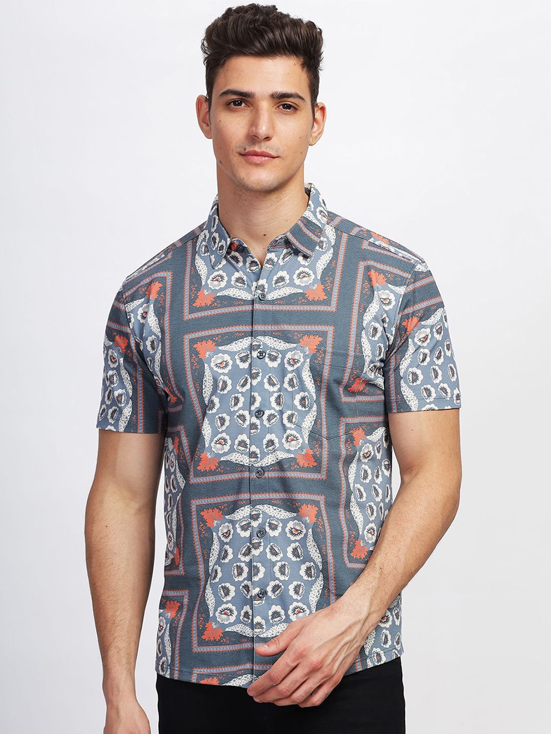 

BULLMER Printed Short Sleeves Shirt With Trousers Co-Ords, Charcoal