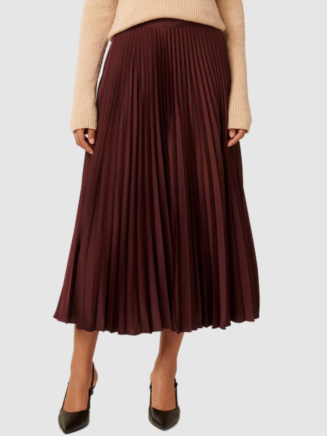 

Forever New Women Pleated Flared Midi Skirt, Maroon