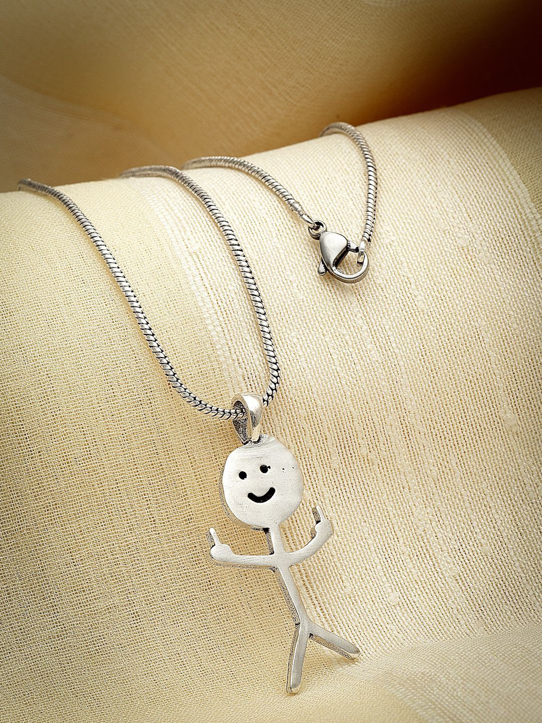 

Sanjog Unisex Silver-Plated Doodle Gesture Finger Smiley Face Pendant with Chain