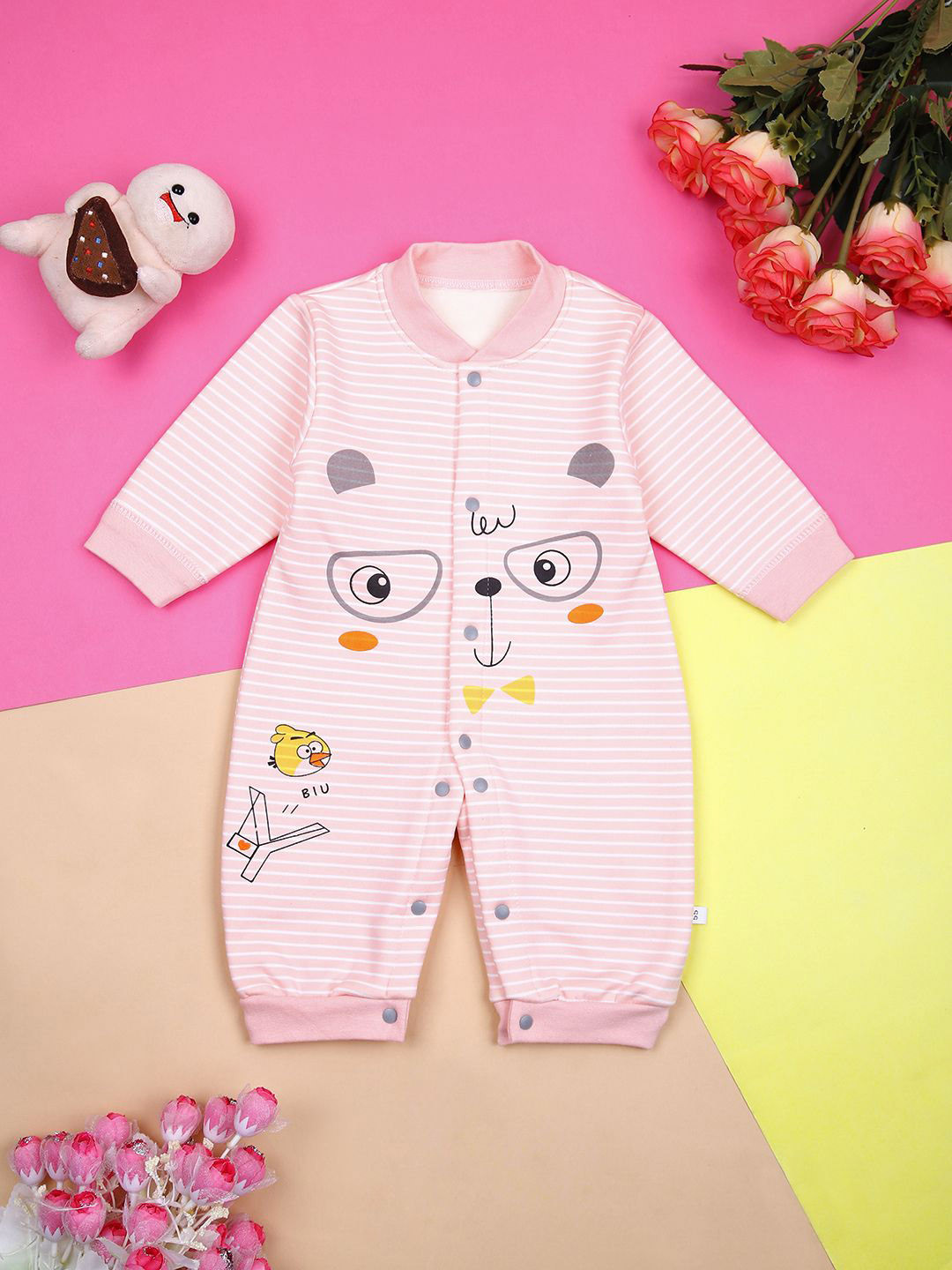 

V-Mart Infants Girls Printed Cotton Rompers, Pink