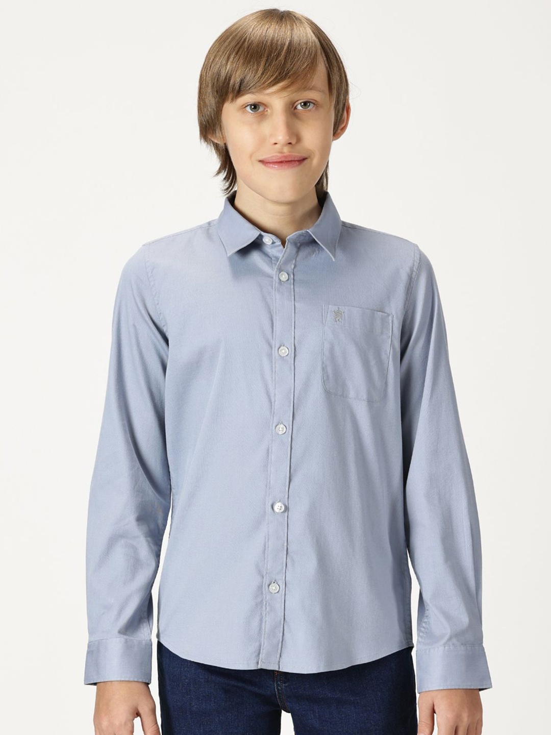 

French Connection Boys Premium Cutaway Collar Solid Cotton Casual Shirt, Blue