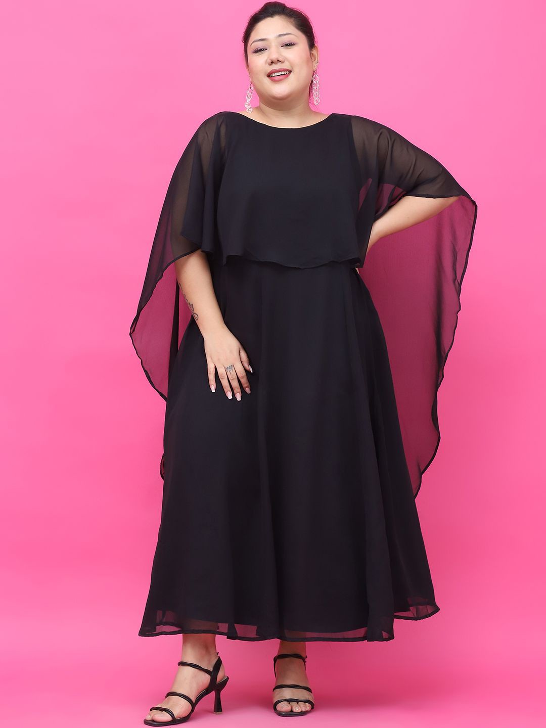 

theRebelinme Plus Size Georgette A-Line Maxi Dress, Black