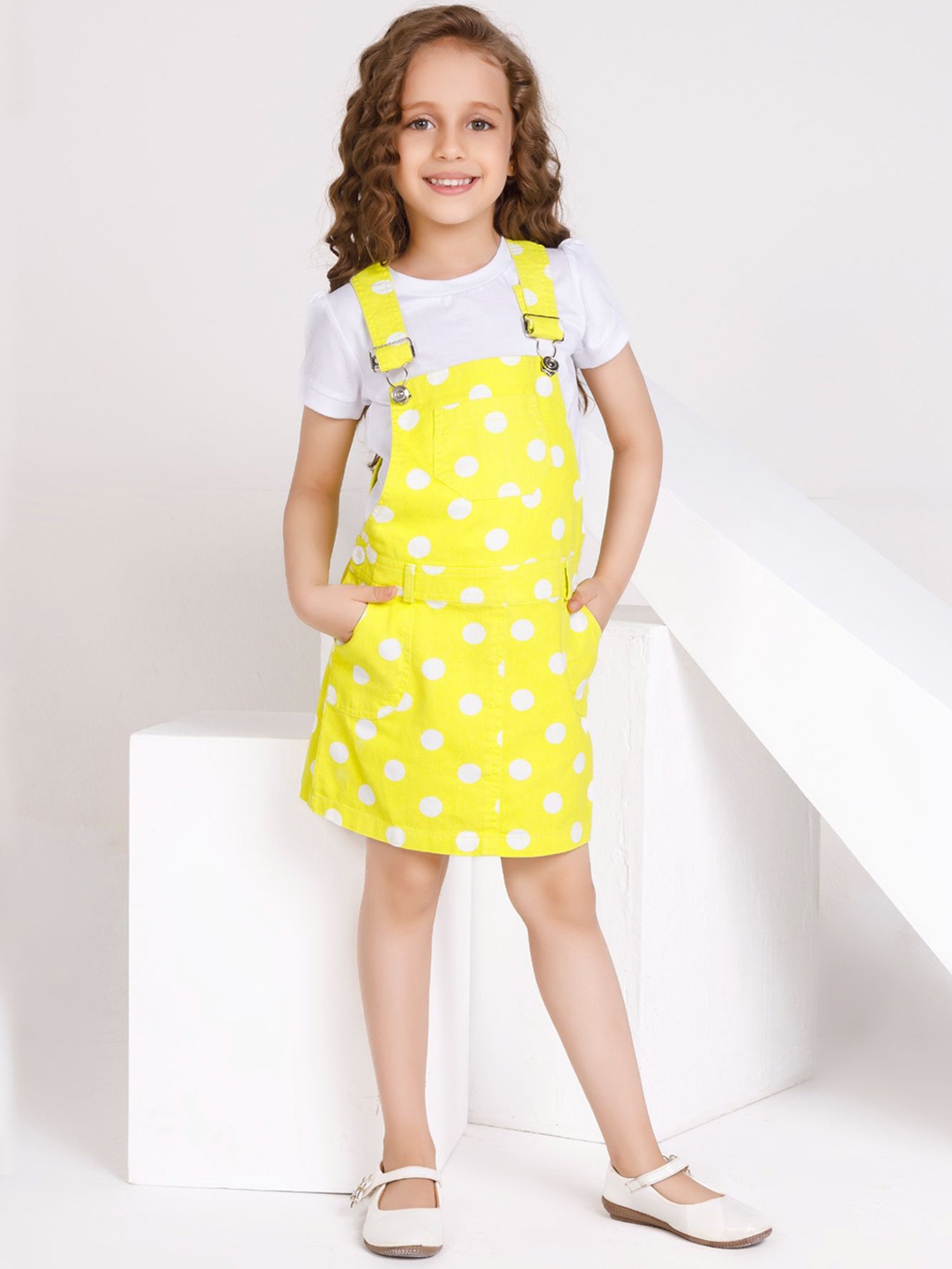 

Peppermint Girls Printed Pinafore Mini Dress With T-Shirt, Yellow