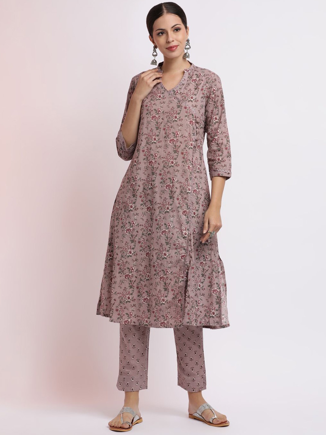 

Jaipur Kurti Floral Printed Pure Cotton Kurta Set, Mauve