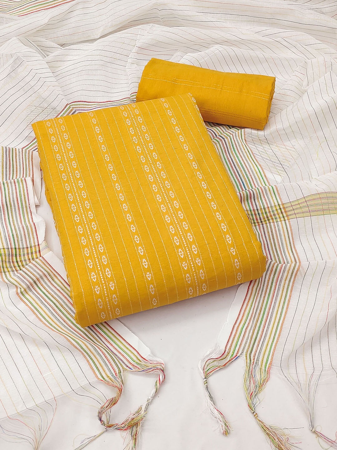 

Maroosh Striped Cotton Jacquard Unstitched Dress Material, Yellow