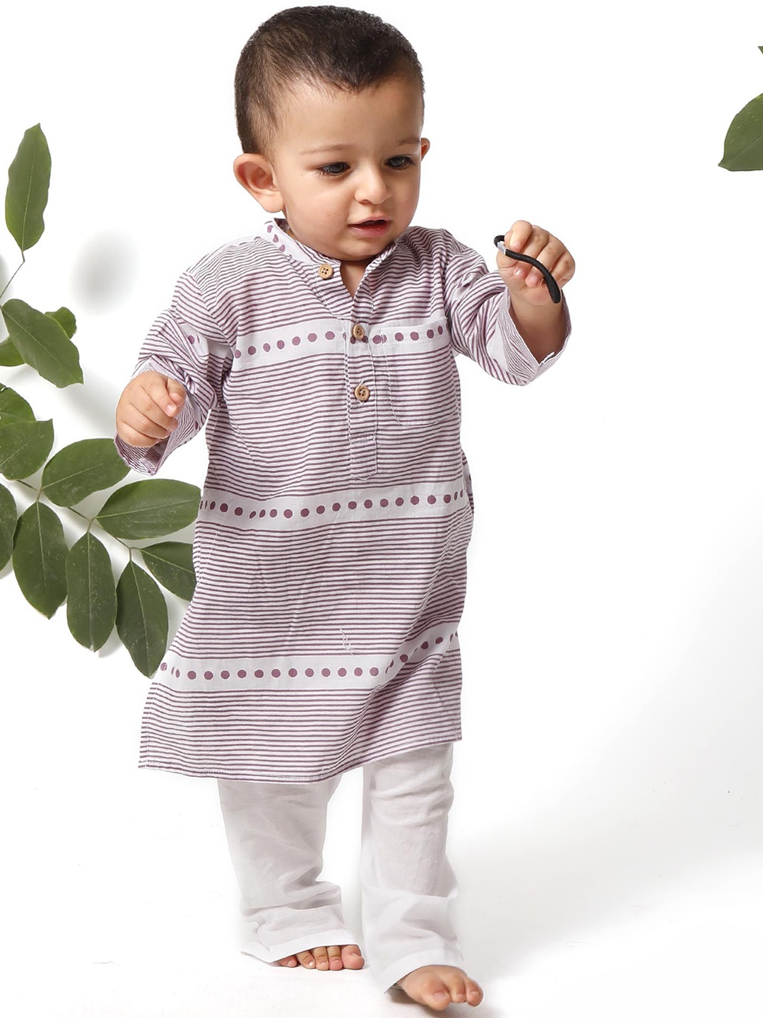 

TJORI Boys Striped Printed Pure Cotton Kurta with Pyjamas, Purple
