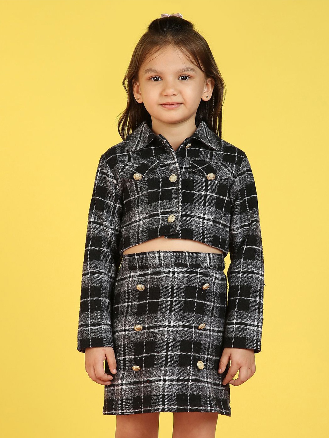 

Nauti Nati Girls Flannel Coat and Skirt Co-Ord Set, Black