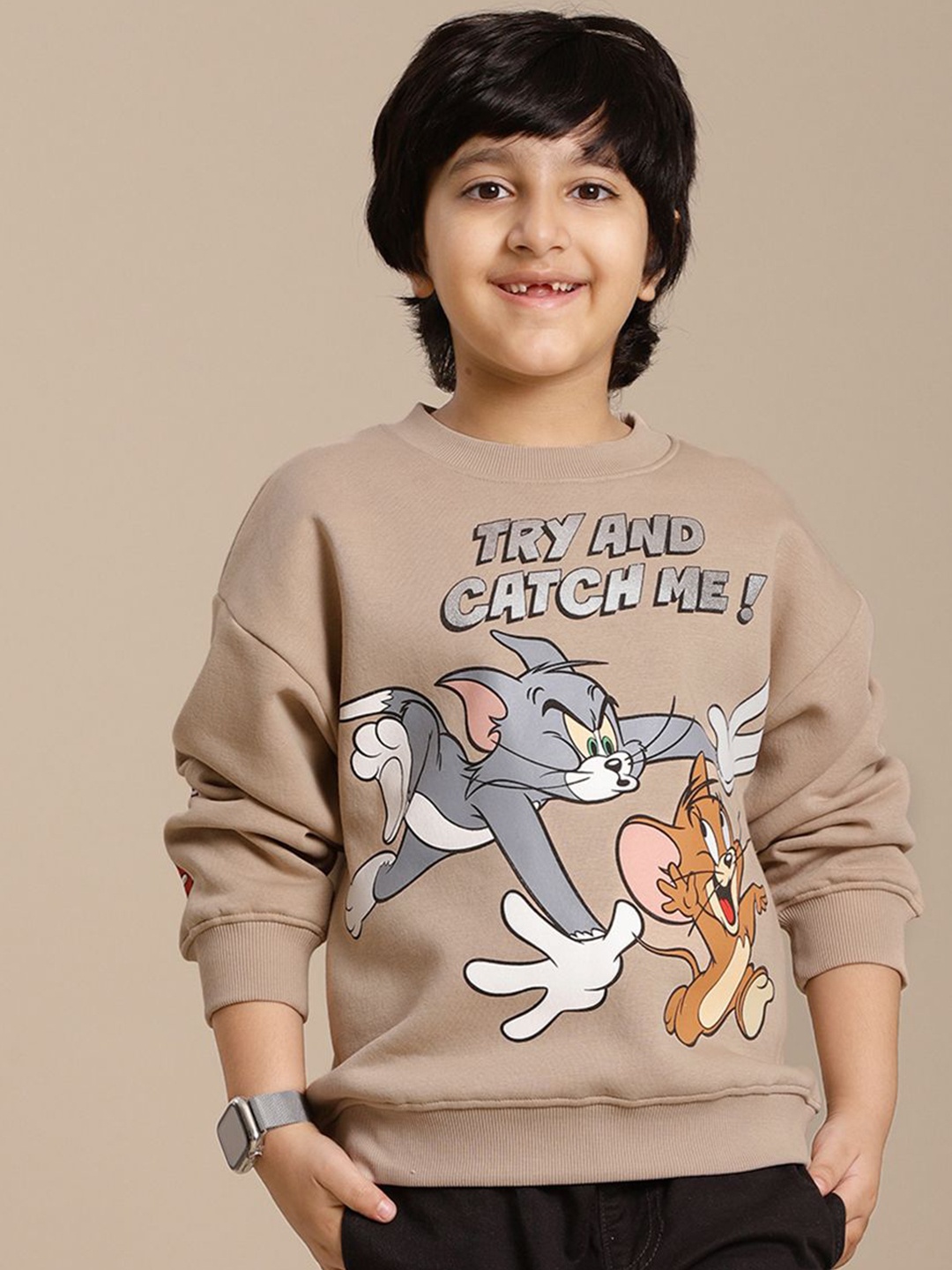 

Kids Ville Tom & Jerry Printed Oversized Fit Sweatshirt For Boys, Beige