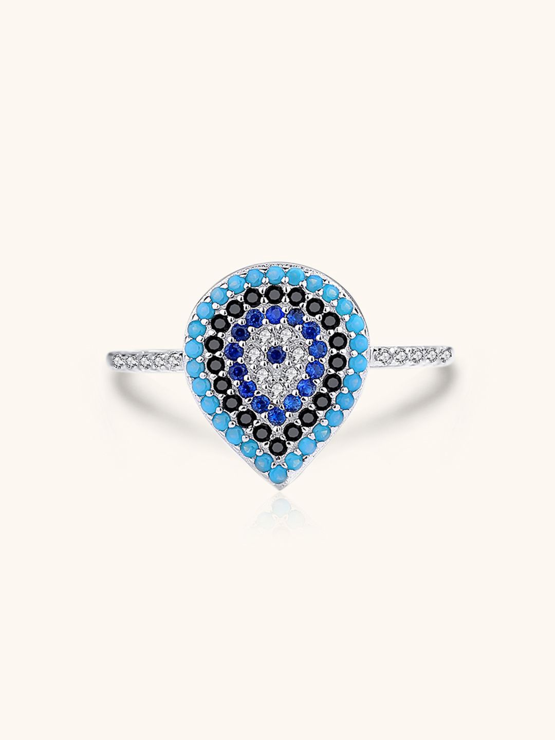 

MISS JO Rhodium-Plated Stones-Studded Finger Ring, Silver
