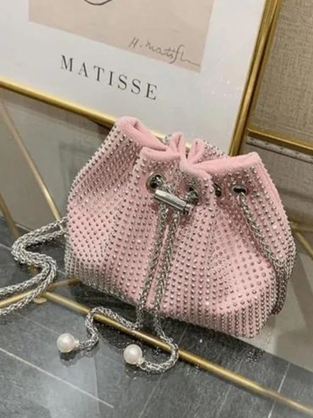 

StyleAsh Embellished Suede Oversized Bucket Handheld Bag, Pink