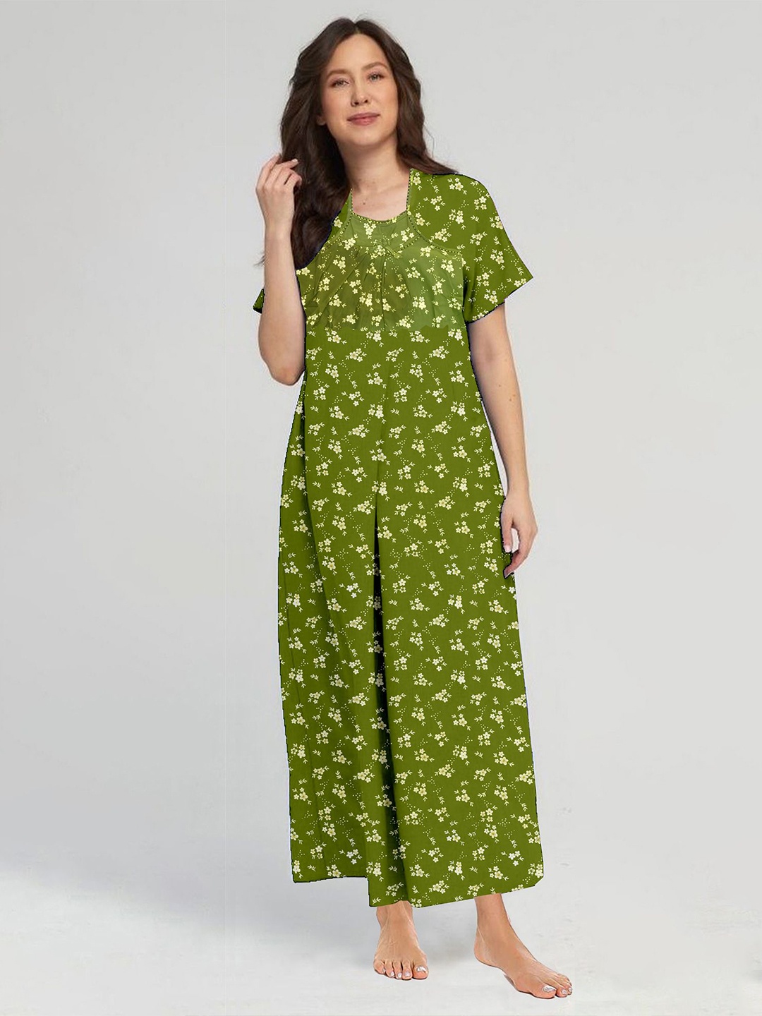 

CAMISON Women Everyday Floral Printed Maxi Nightdress, Green