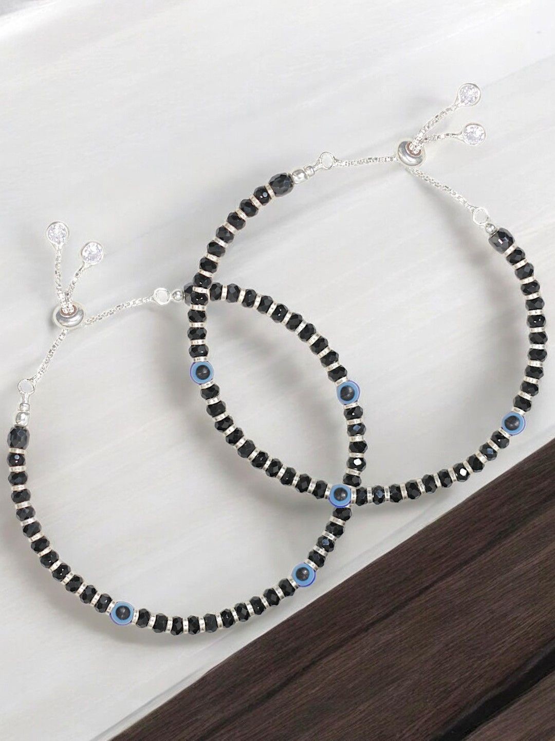 

Taraash 925 Sterling Silver Beaded Evil Eye Anklet