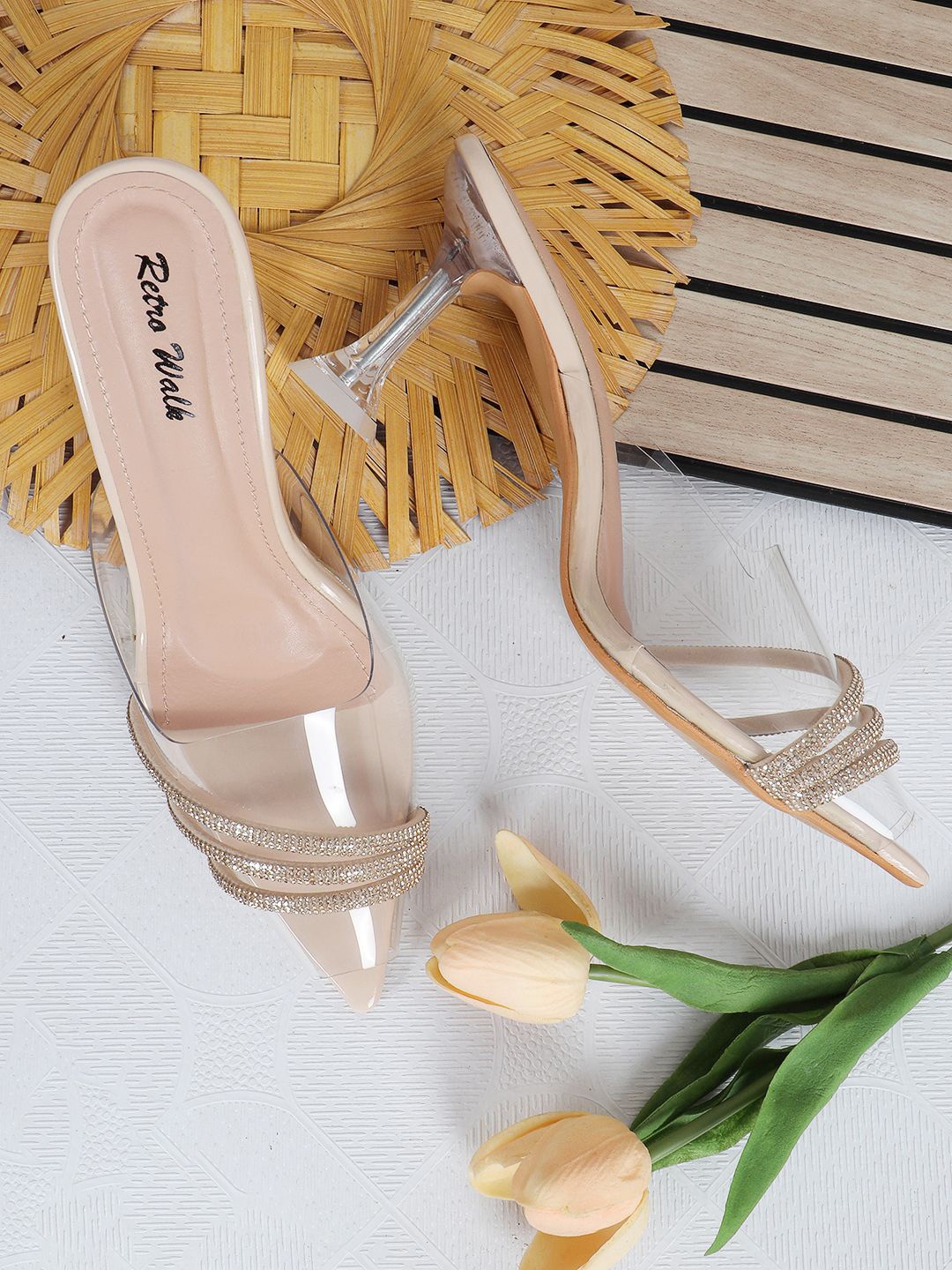 

Retro Walk Women Western - Embellished Stiletto Heels Sandals, Cream