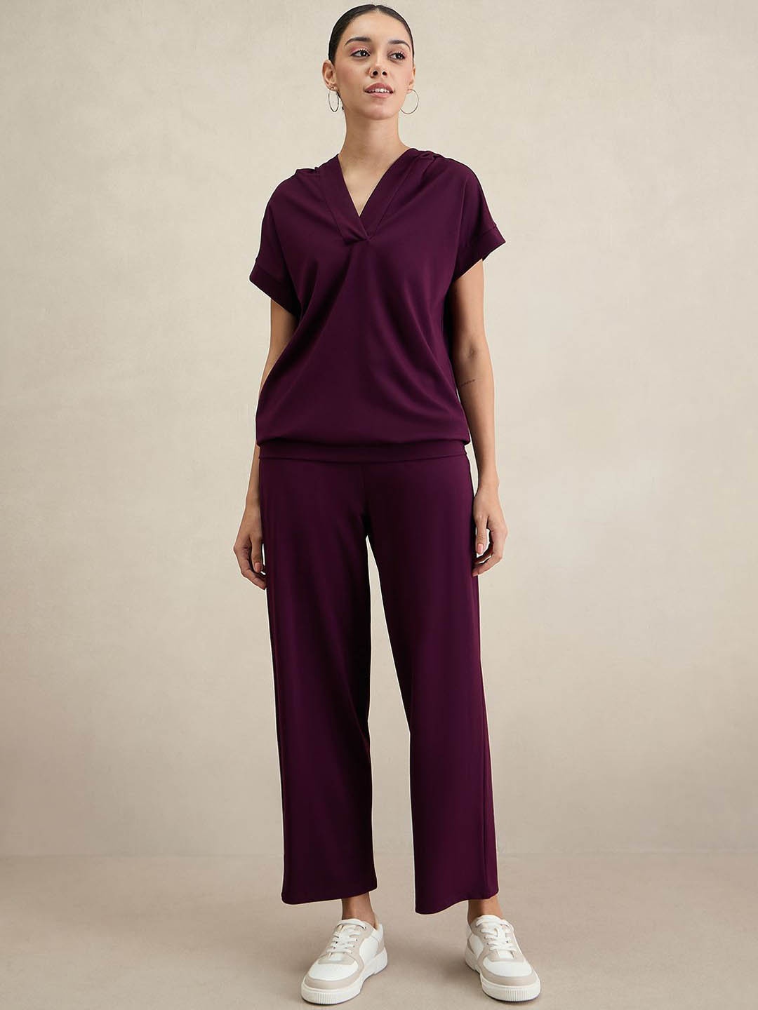 

FEMMELLA Hooded Top With Trouser Co-Ords, Burgundy