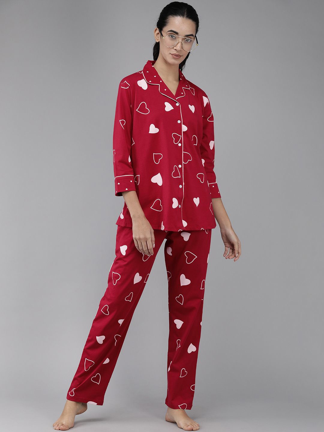 

Zeyo Women Stylish Printed Night Suit, Red