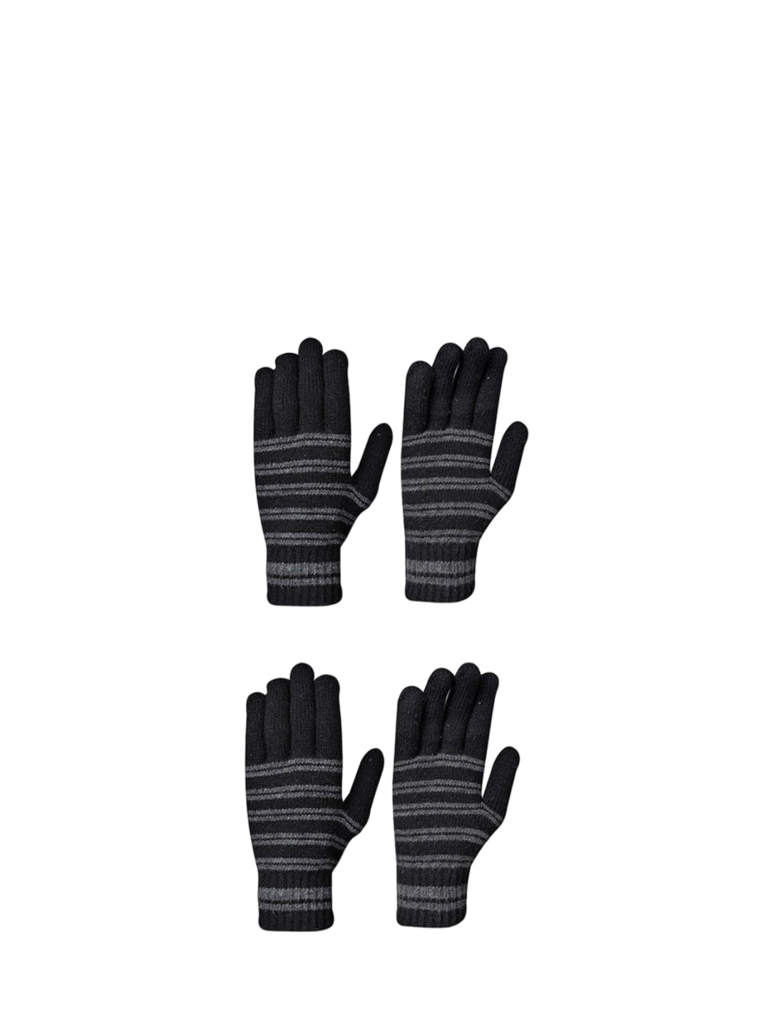 

LOOM LEGACY Men Pack Of 2 Striped Acrylic Winter Gloves, Black