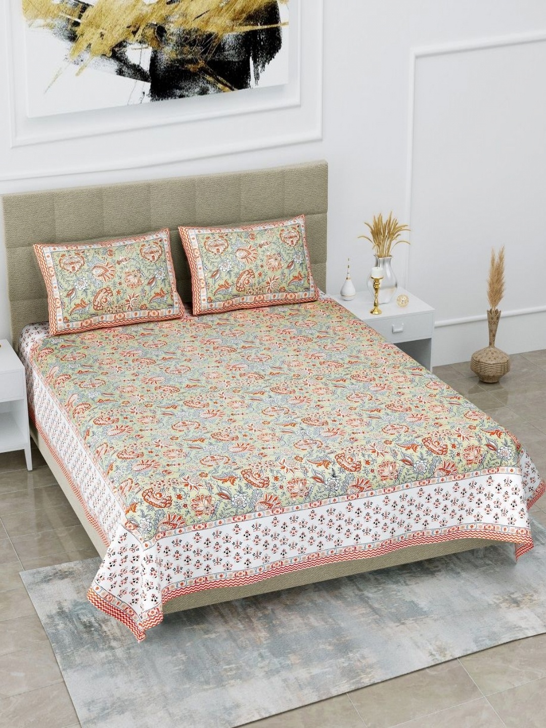 

HOMELINE Orange & Blue Ethnic Motifs 180 TC King Bedsheet with 2 Pillow Covers