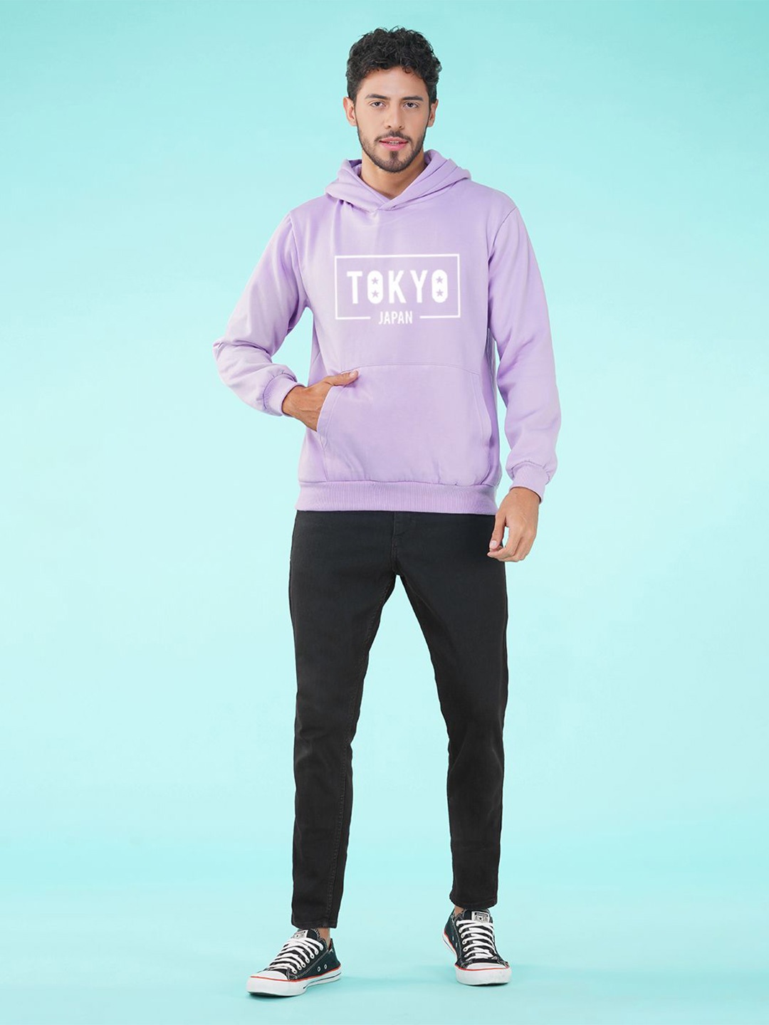 

NUSYL Men Printed Hooded Sweatshirt, Purple