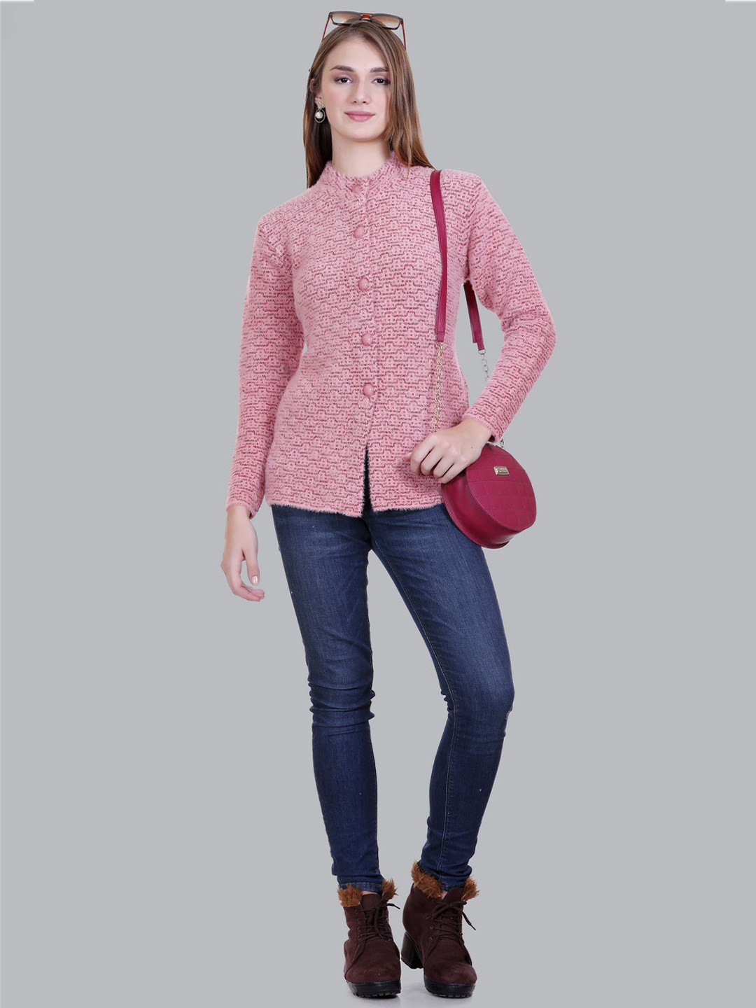 

SOSHAGUN OSWAL Women Woollen Cardigan Sweaters, Pink
