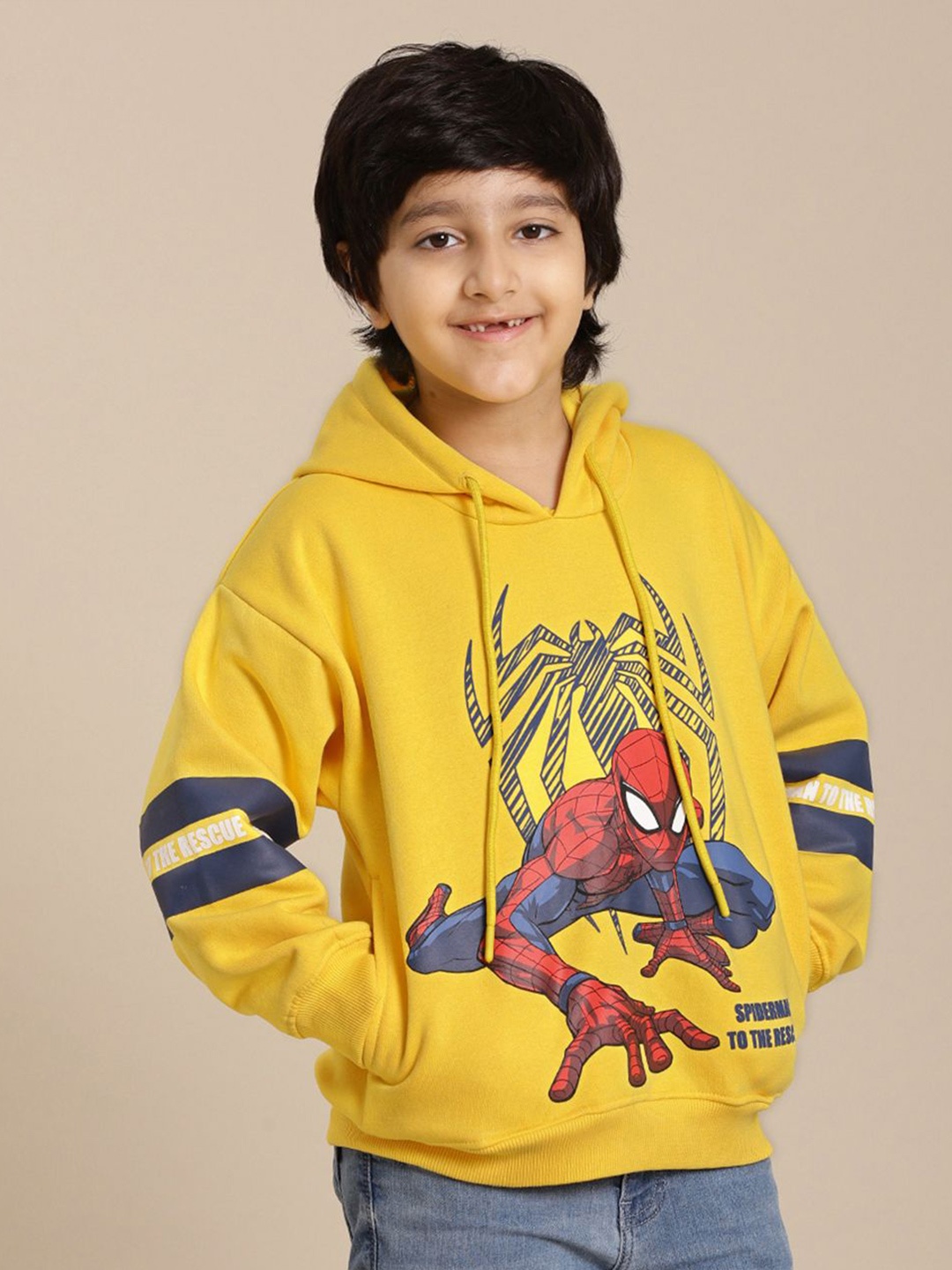 

Kids Ville Spiderman Printed Oversize Fit Hoodie For Boys, Yellow