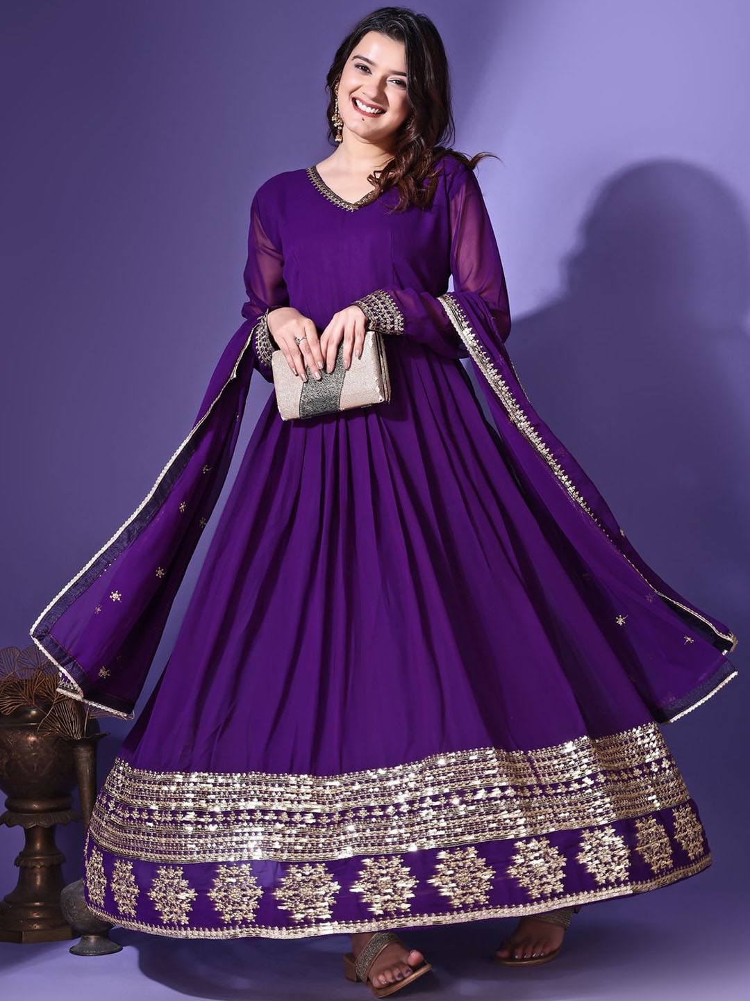 

KALINI Women Ethnic Motifs Embroidered Regular Sequinned Kurta with Pyjamas & With Dupatta, Purple