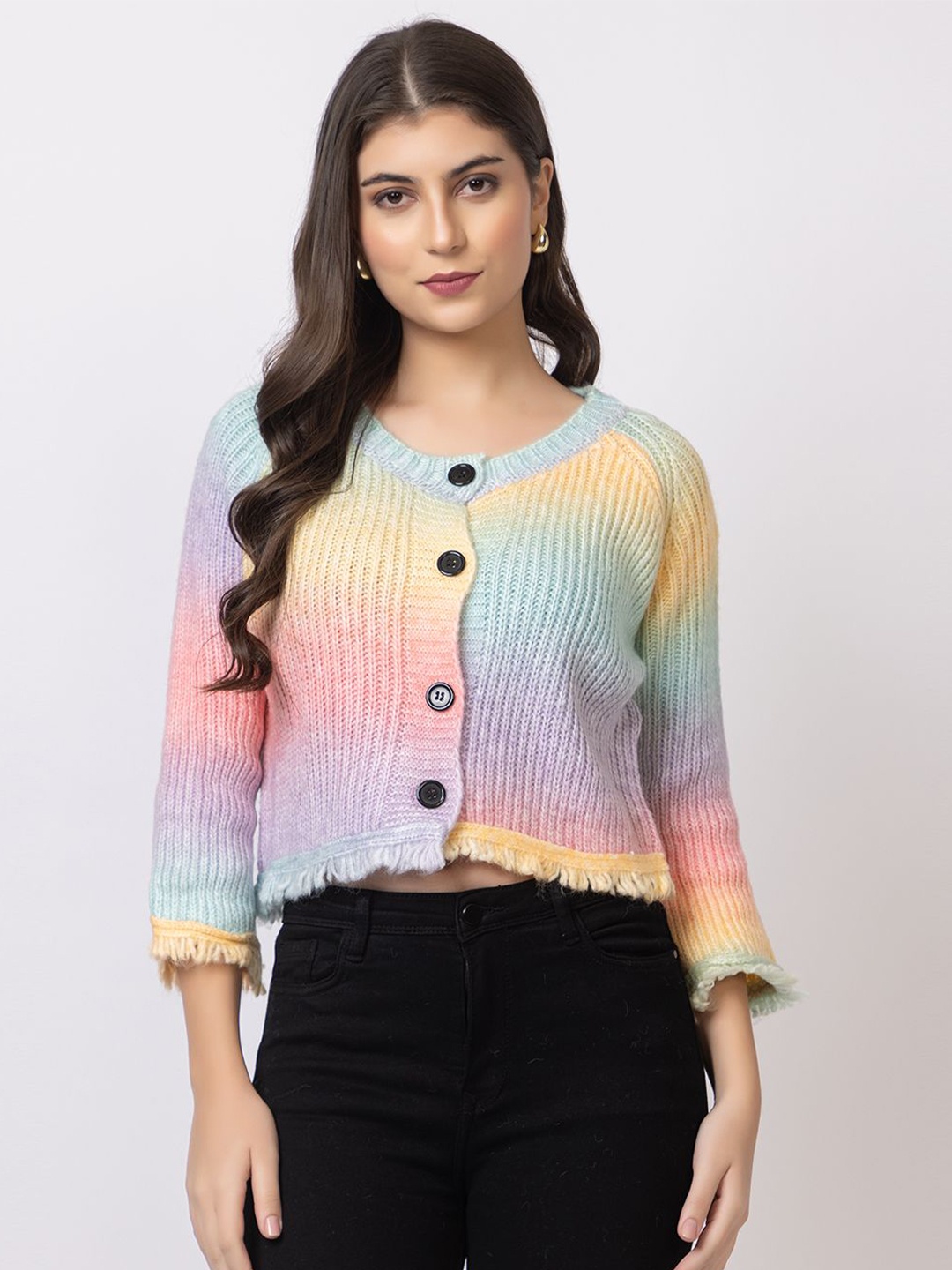 

GFO Women Ombre Woollen Cardigan, Violet