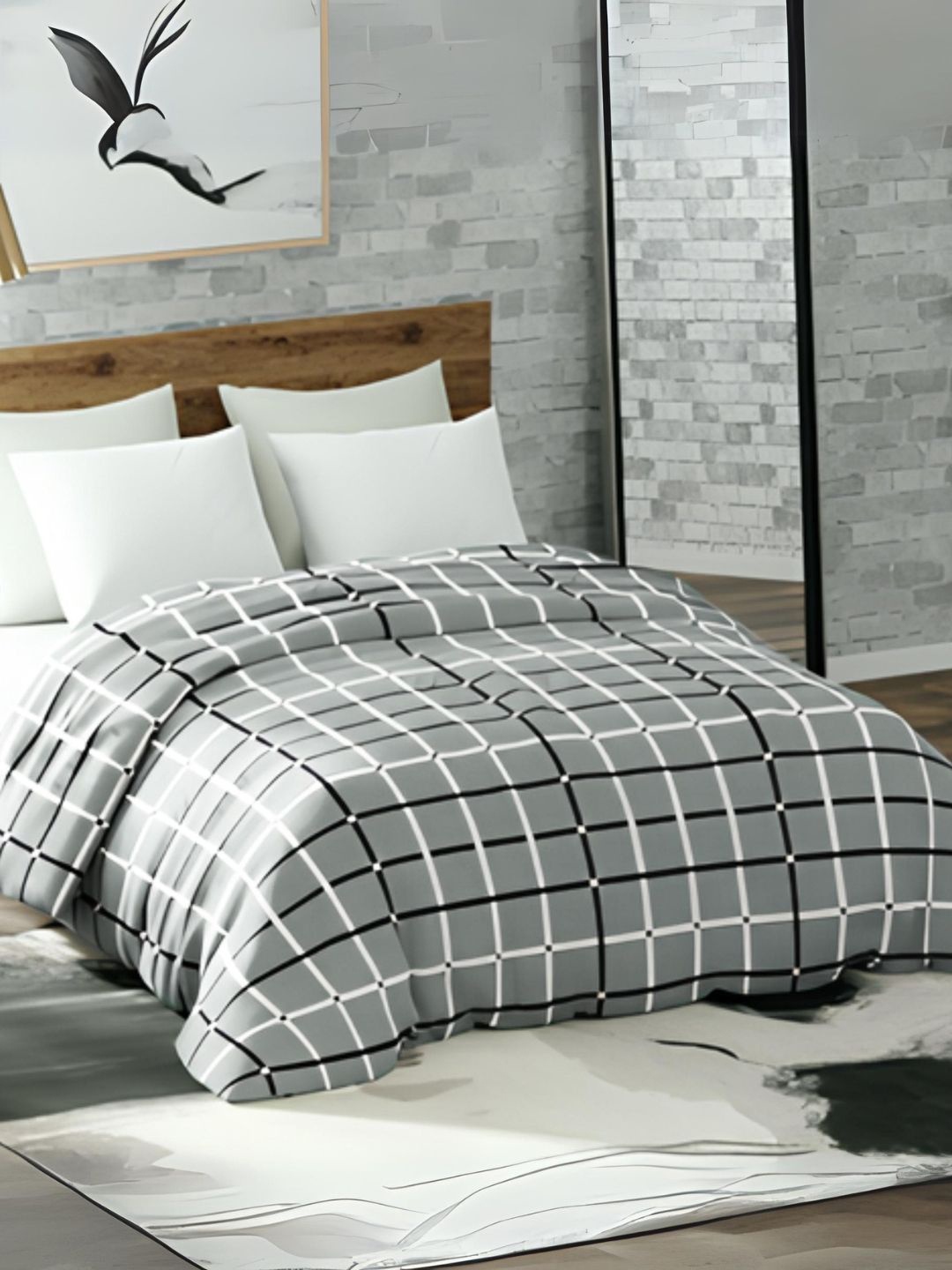 

haus & kinder Grey & Black Checked 450 GSM Double Bed Blanket