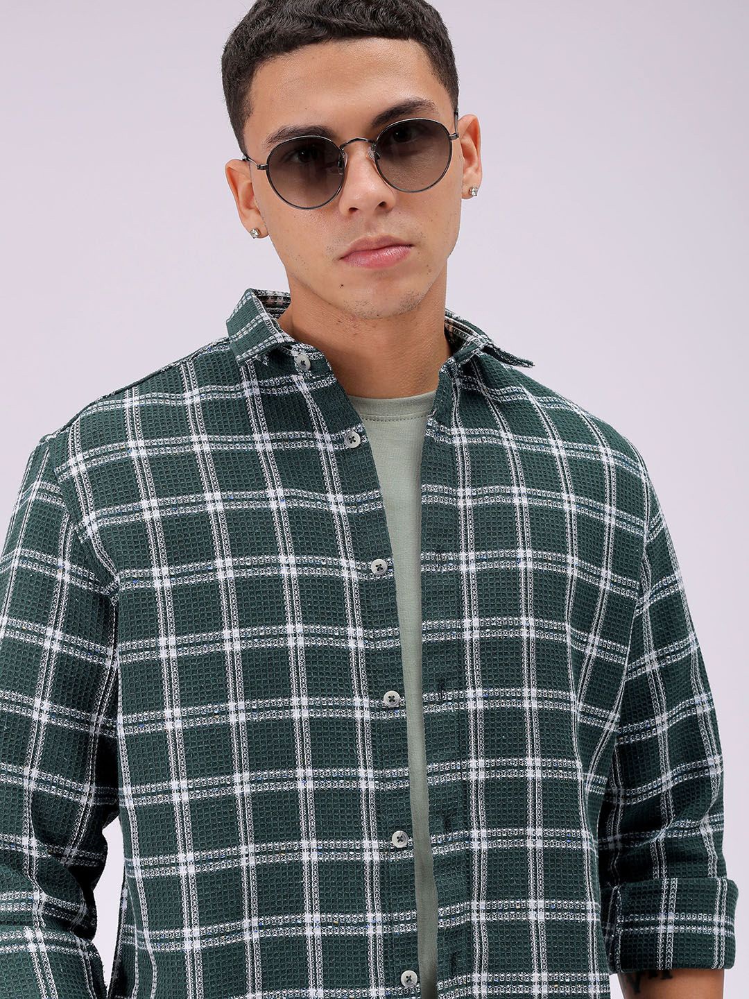 

The Indian Garage Co Men Relaxed Fit Checked Textured Resortwear Shirt, Green