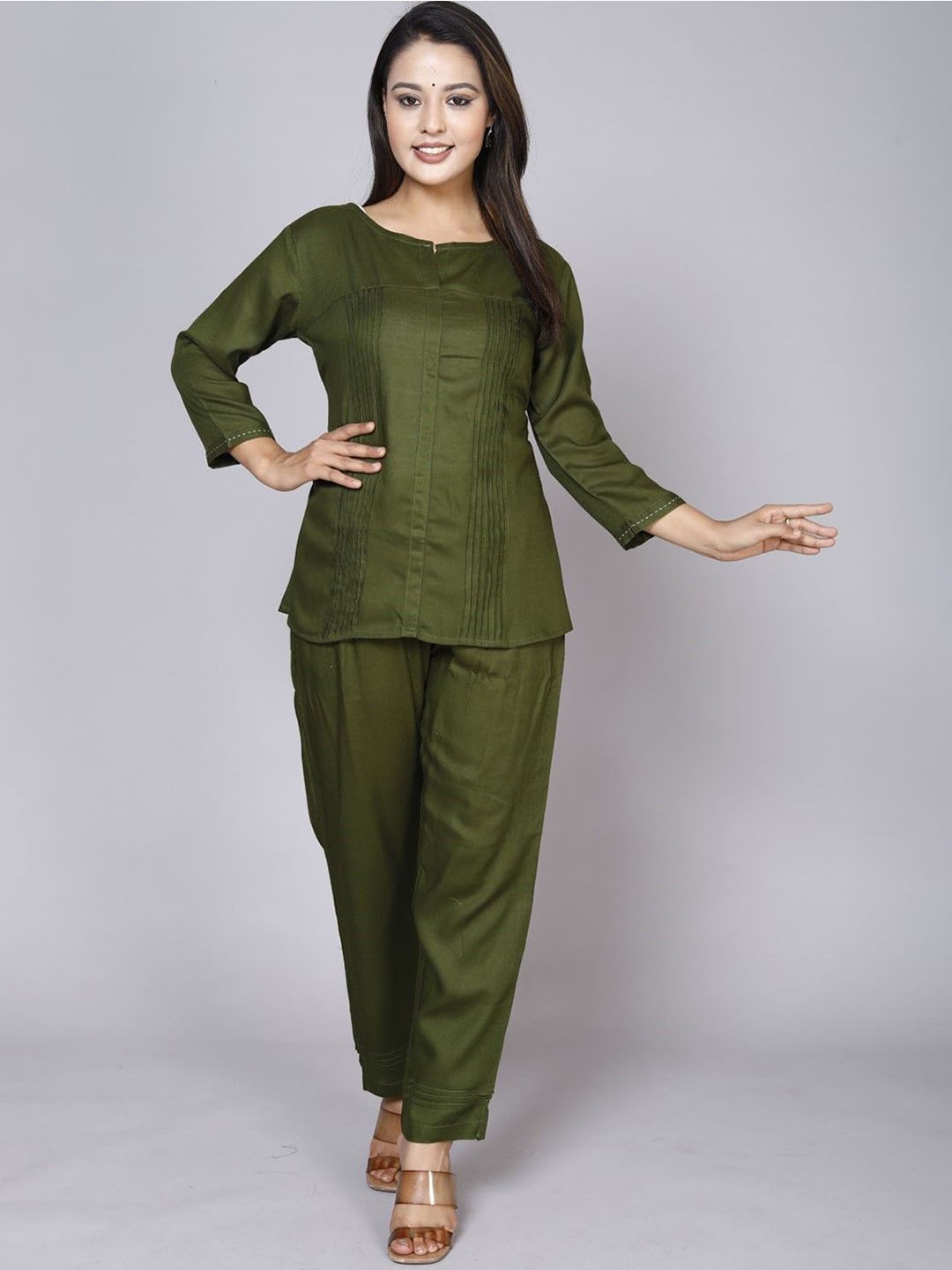 

ANTU KURTIES Round Neck Top With Trouser, Green