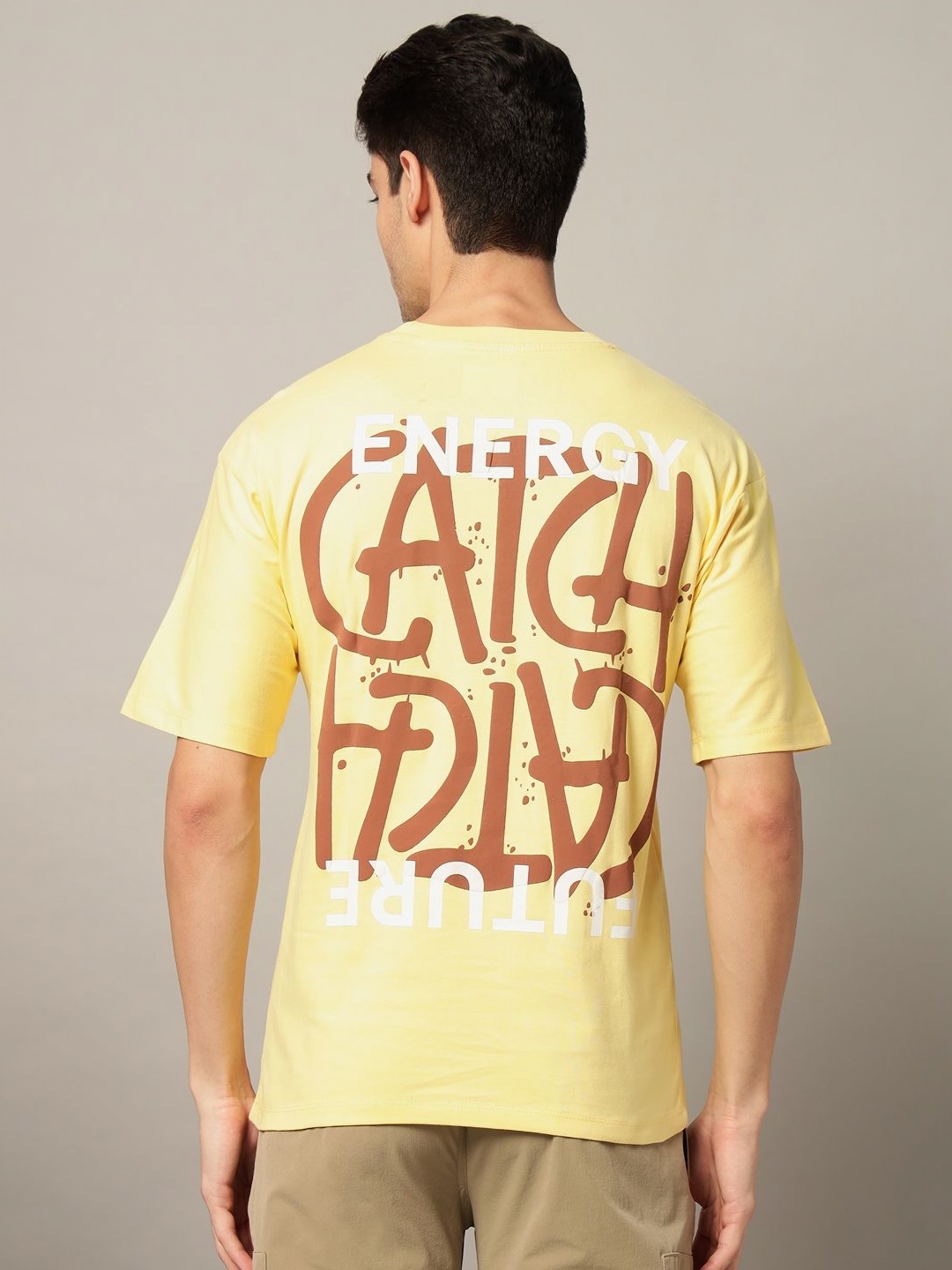 

AECK Men Typography Printed Round Neck Cotton T-shirt, Yellow