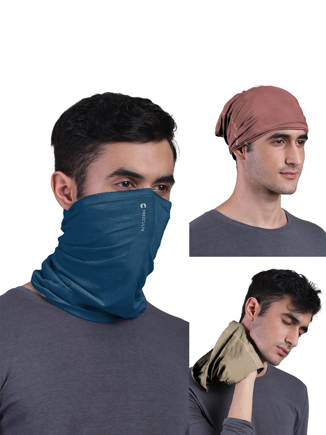 

FREECULTR Unisex Pack Of 3 Printed Anti Microbial Multipurpose Bandana Headband, Beige