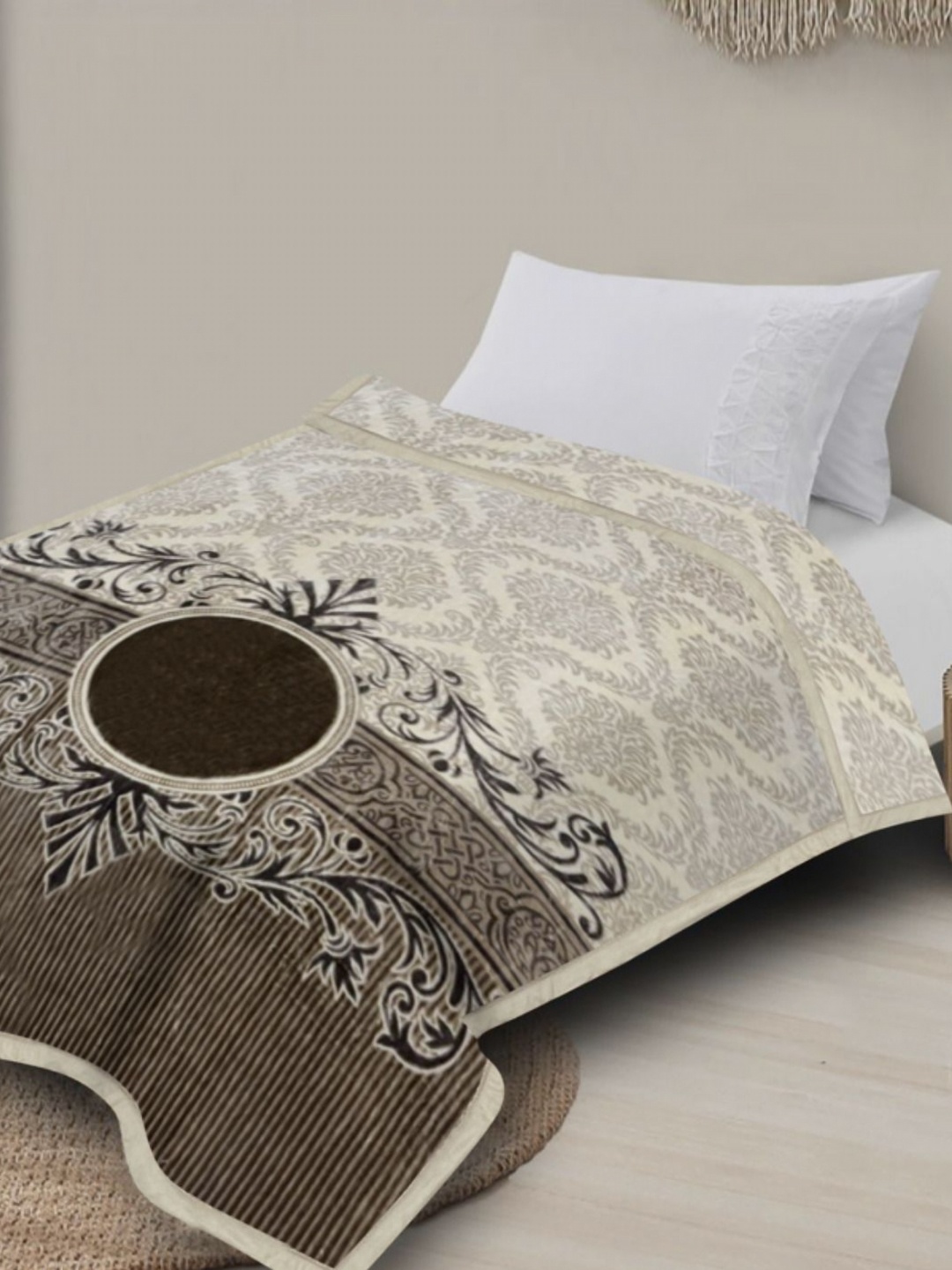 

Nivasam Brown & Grey Ethnic Motifs Mink Heavy Winter Single Bed Blanket