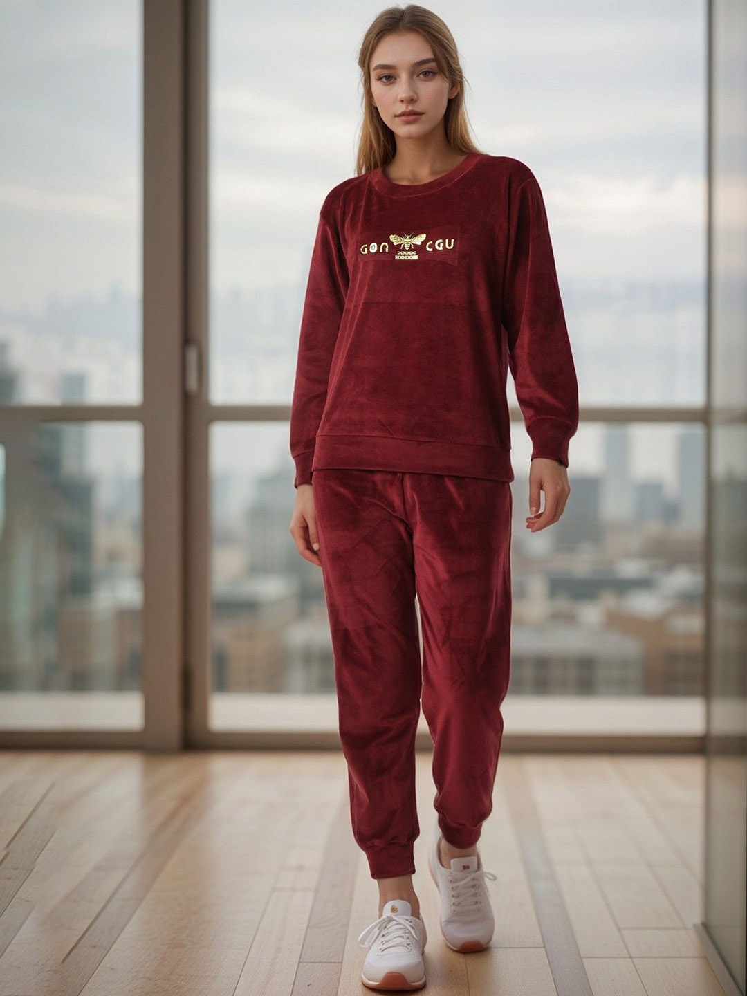 

BAESD Printed Sweatshirt With Jogger Co-Ords, Maroon