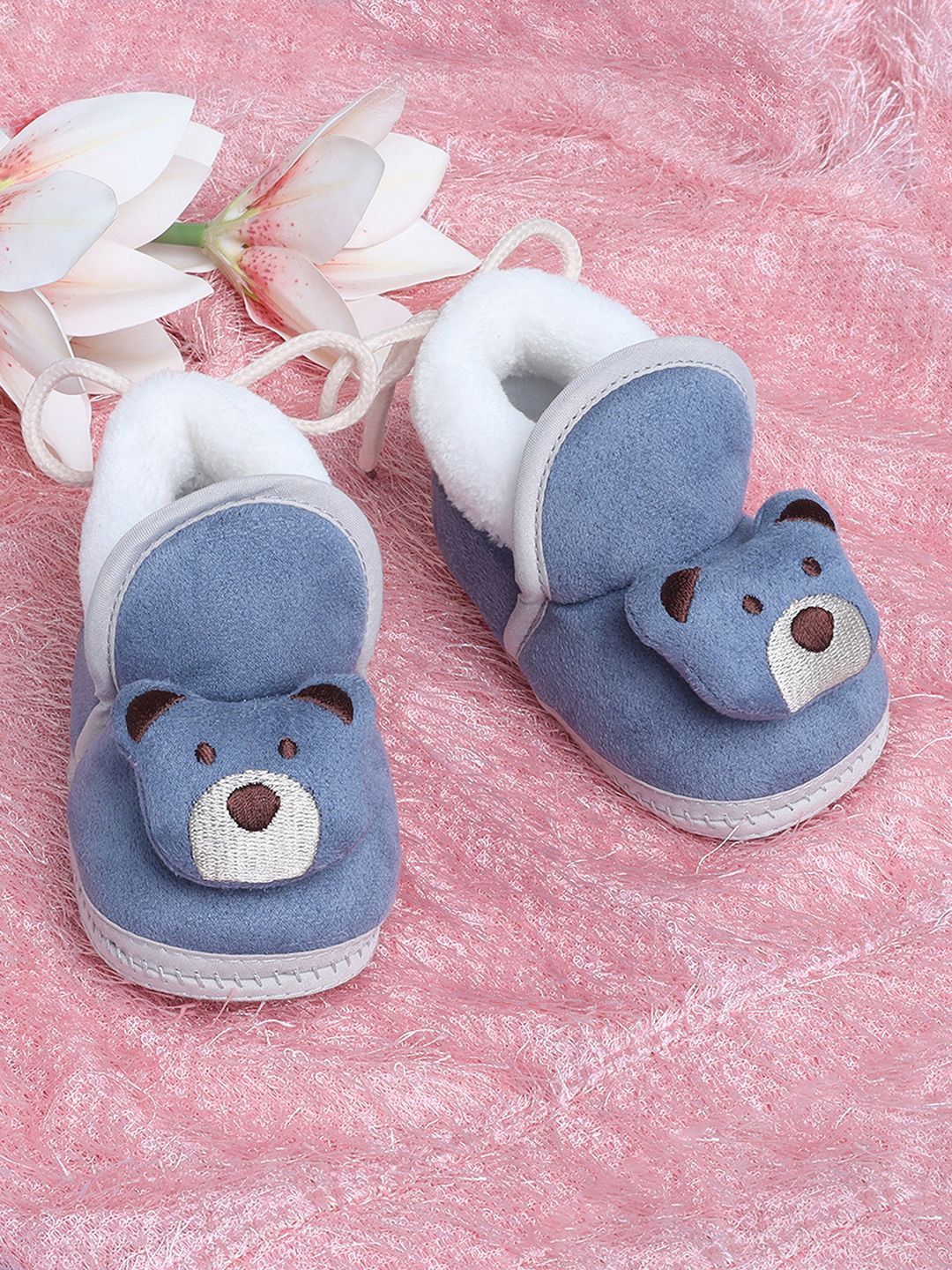 

Baby Moo Boys Cotton Soft Slip-On Anti-Skid Plush Warm Booties, Blue