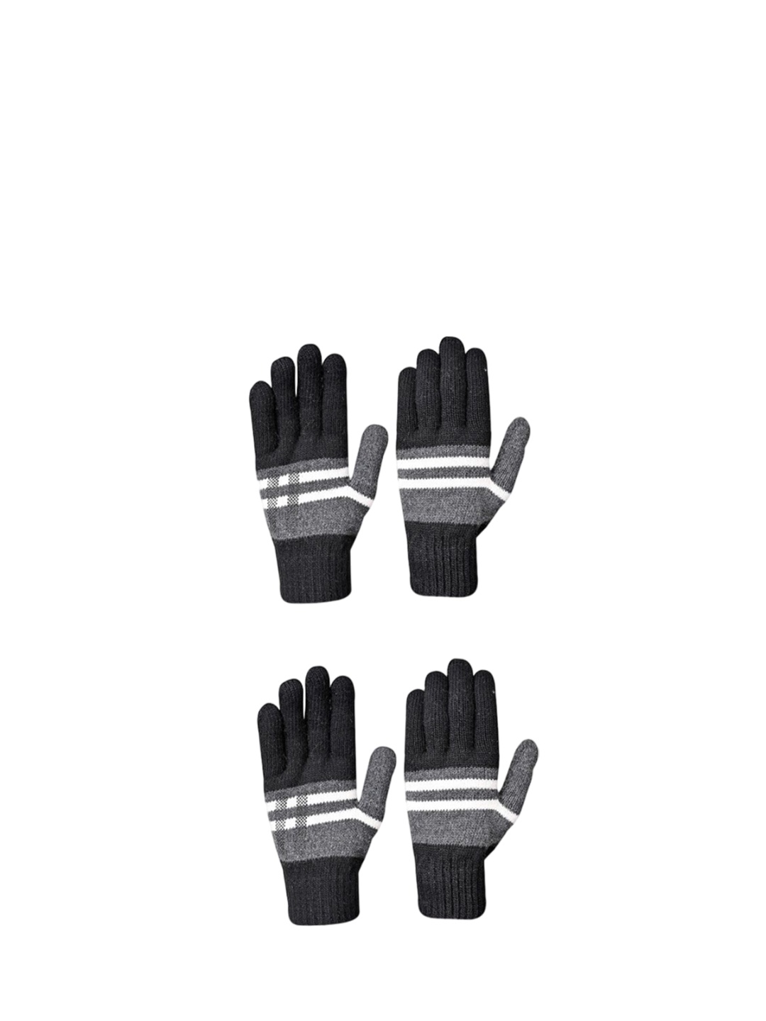 

LOOM LEGACY Men Striped Acrylic Winter Gloves, Black