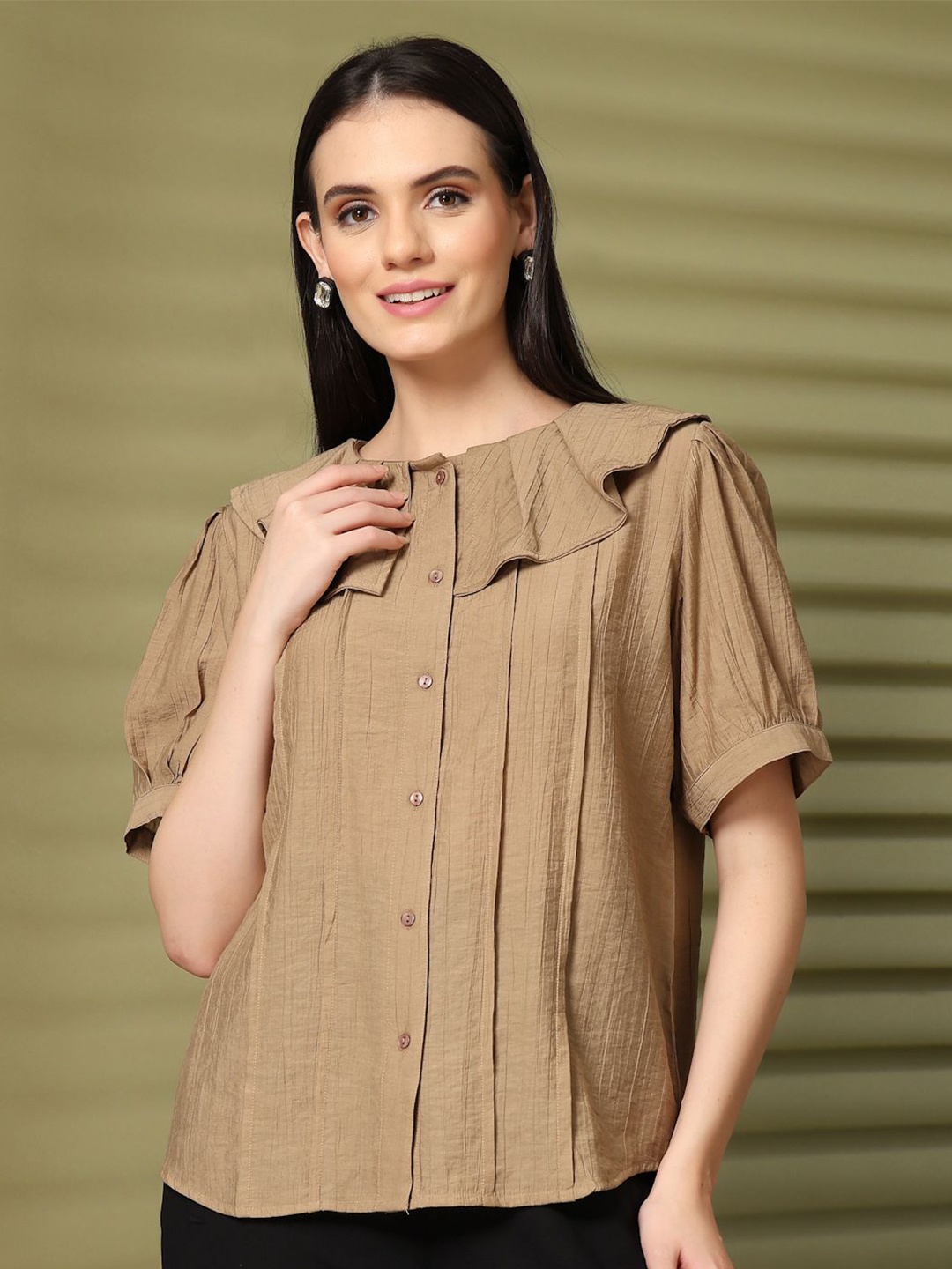 

plusS Solid Shirt Style Top, Brown