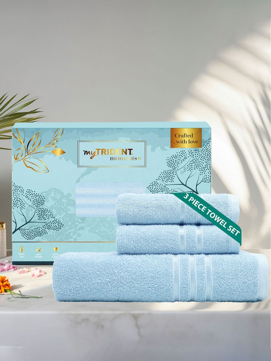 

MYTRIDENT Blue 3 Pieces Cotton 400 GSM Towel Set