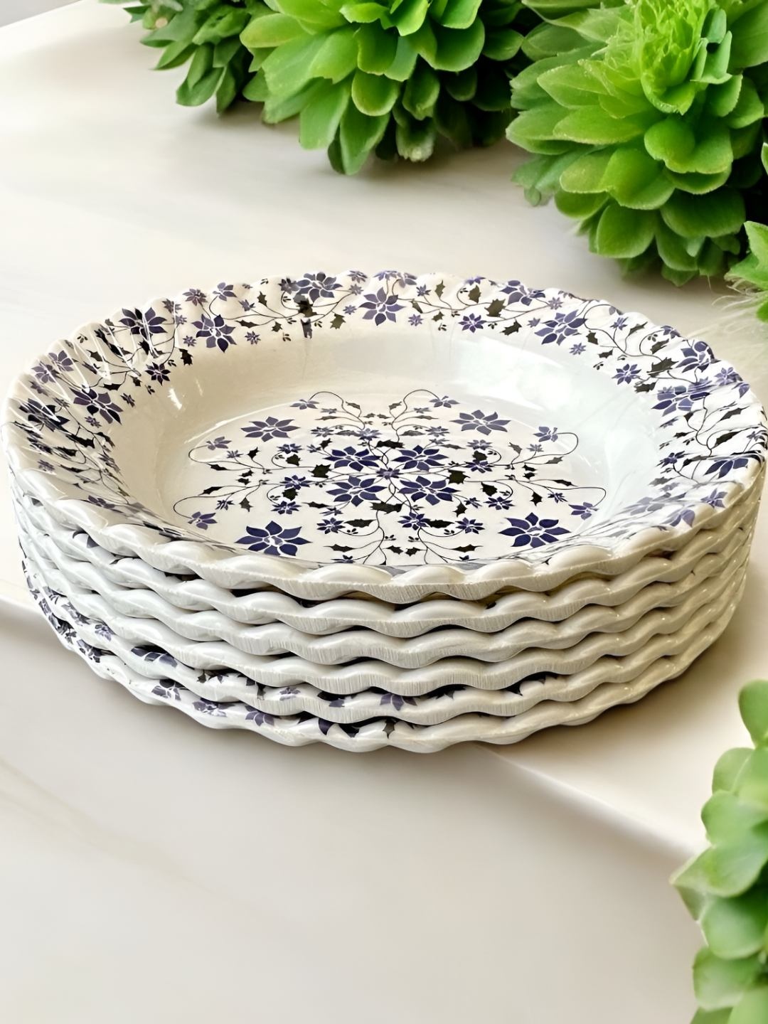 

Gallery99 White & Blue 6 Pieces Floral Printed Melamine Plates