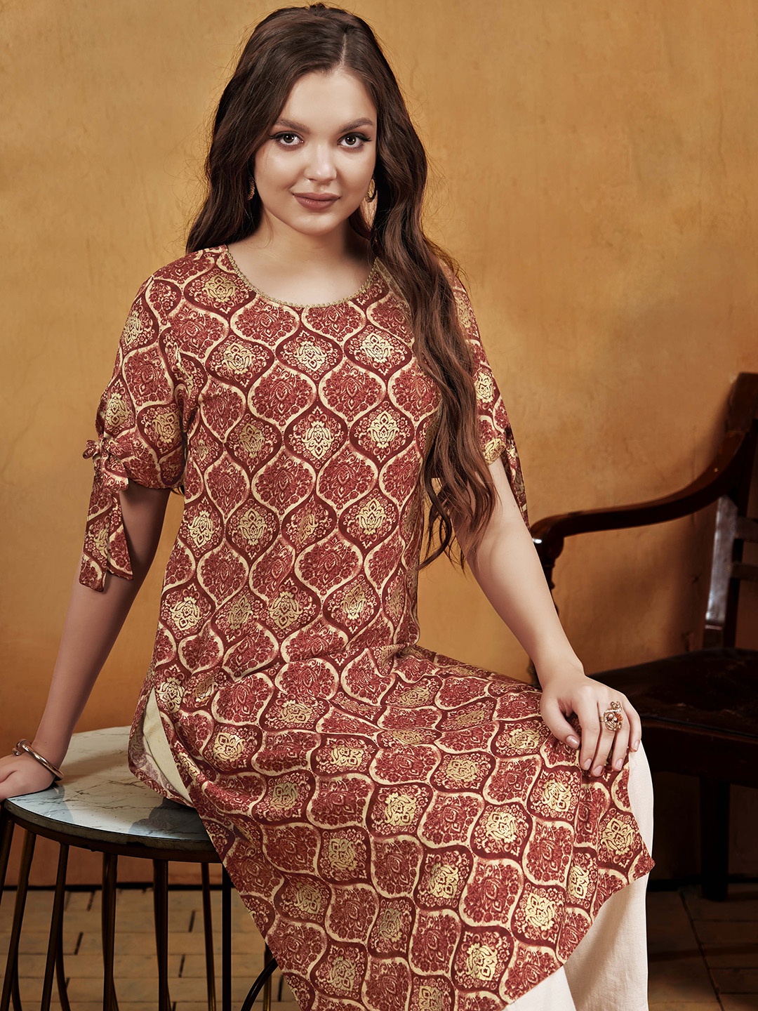 

Anouk Rust Ethnic Motifs Printed Straight Kurta