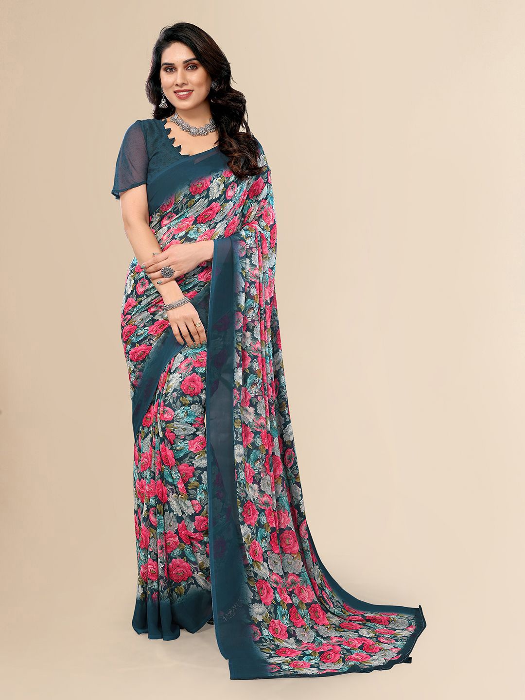 

ANAND SAREES Women Floral Printed Saree, Green