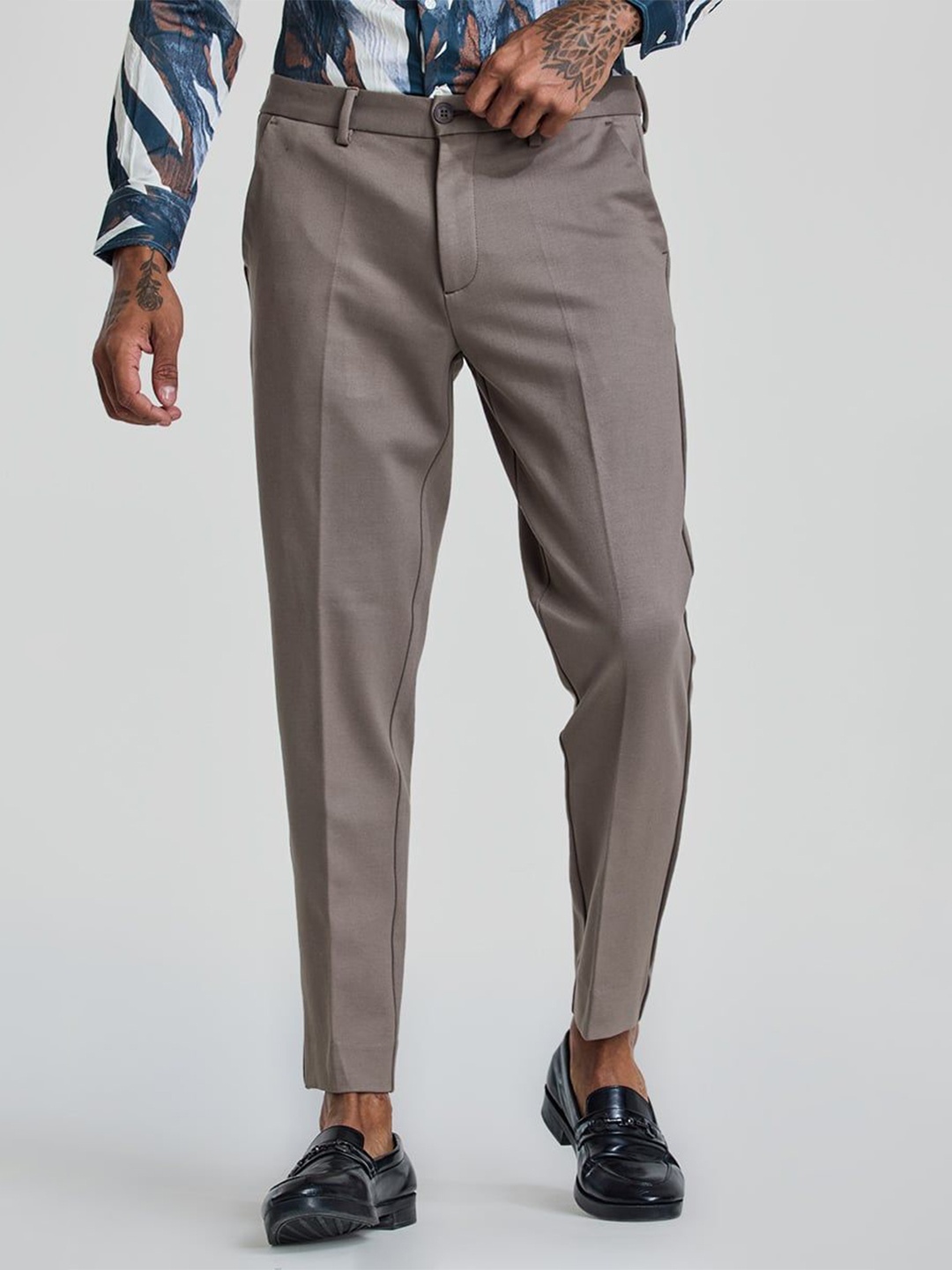 

Snitch Men Smart Slim Fit Formal Trousers, Grey