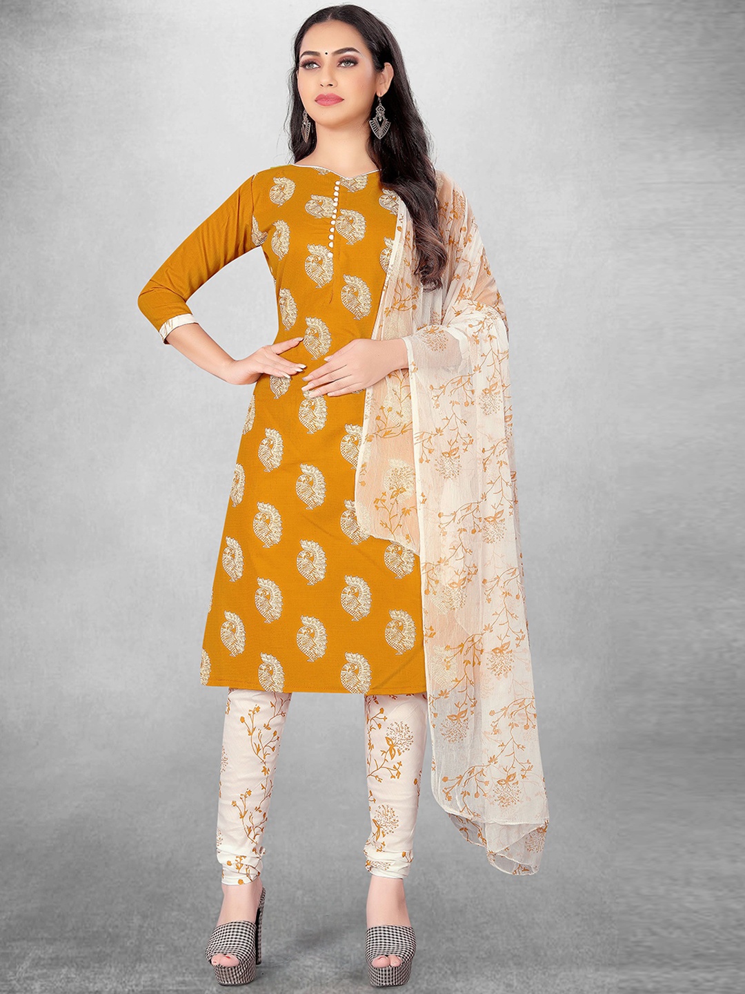 

Maroosh Ethnic Motifs Printed Unstitched Dress Material, Mustard