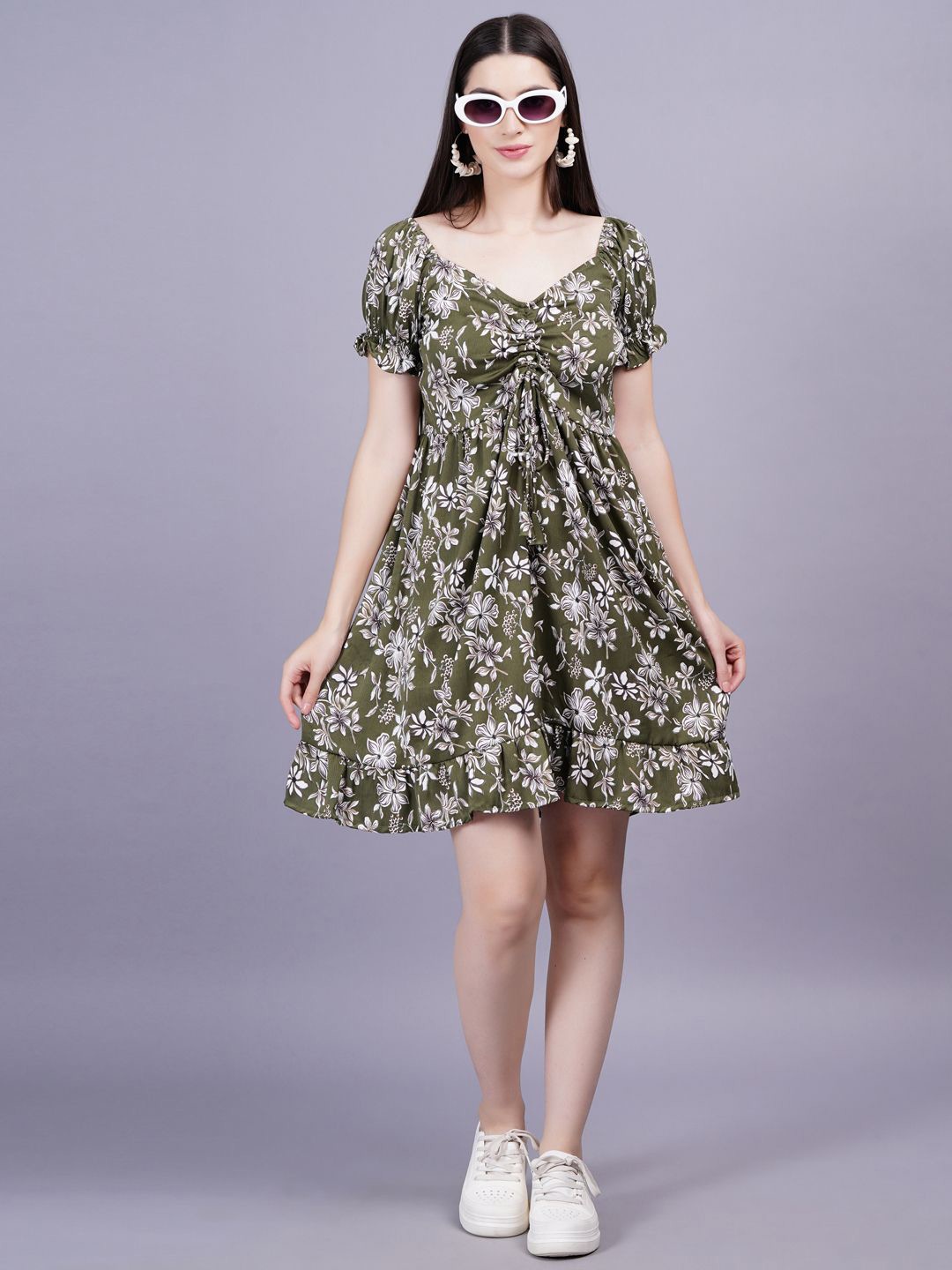 

BAESD Floral Printed Fit & Flare Dress, Olive