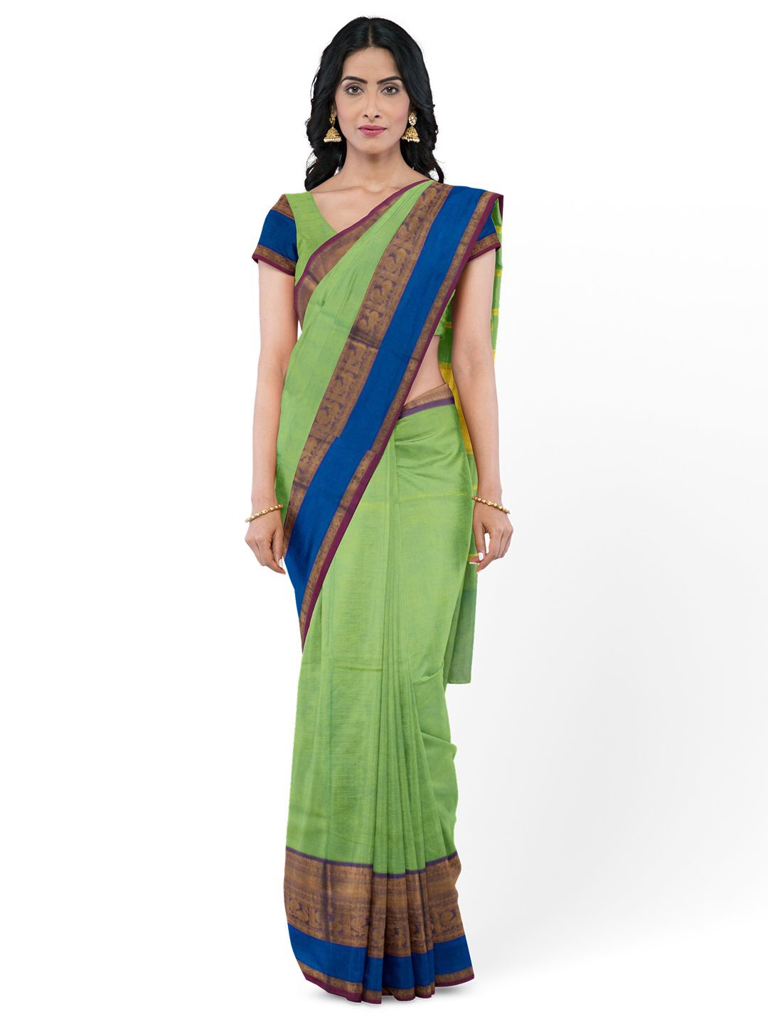 

Avishya Zari Pure Cotton Kanjeevaram Saree, Green