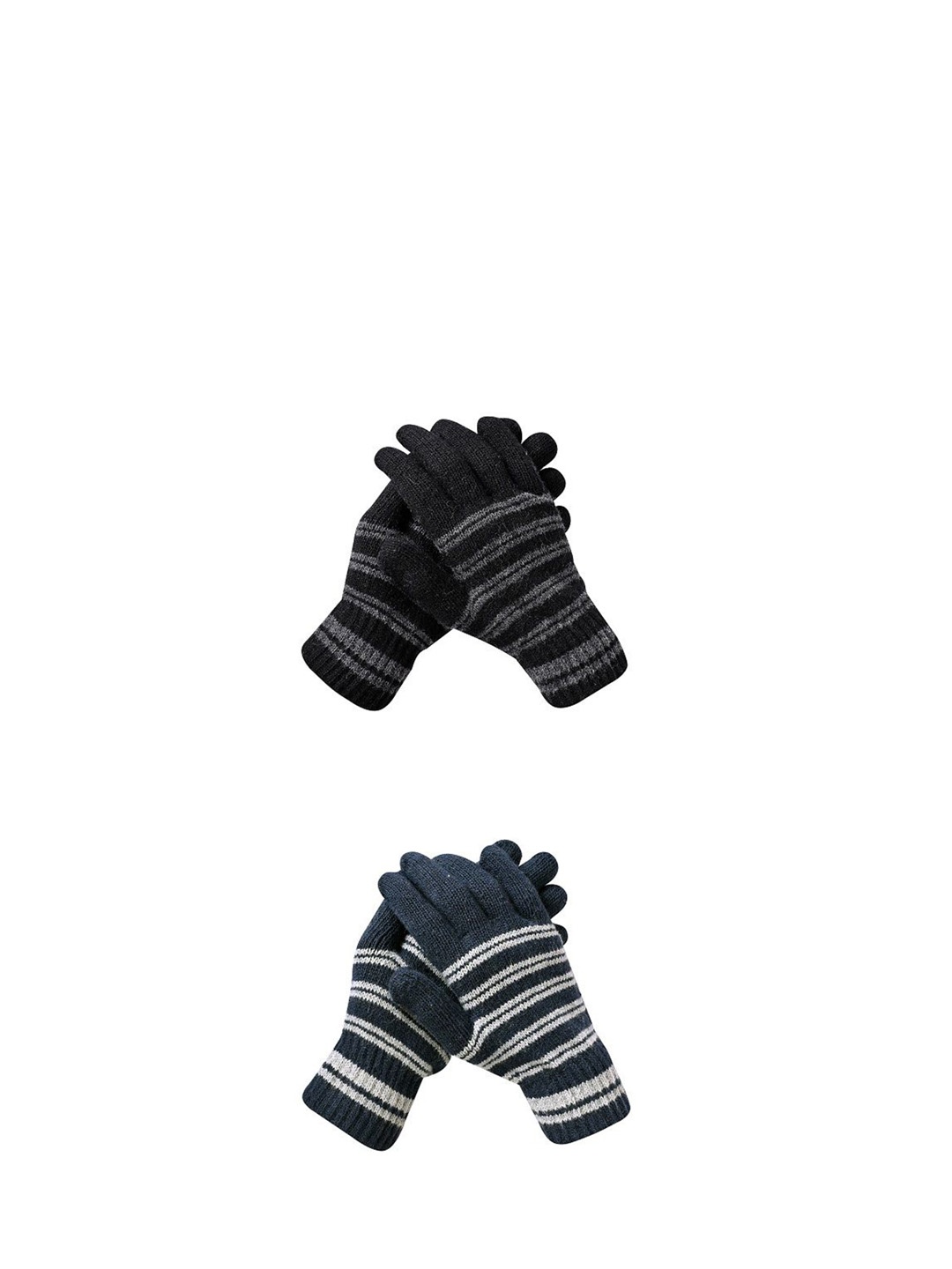 

LOOM LEGACY Men Pack of 2 Striped Acrylic Winter Gloves, Black