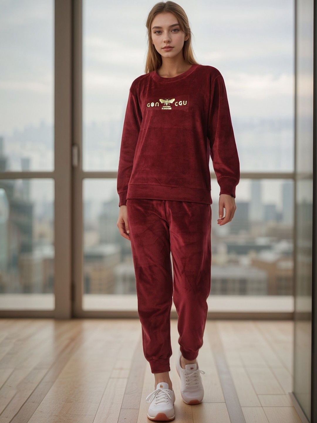 

BAESD Printed Sweatshirt With Jogger Co-Ords, Maroon