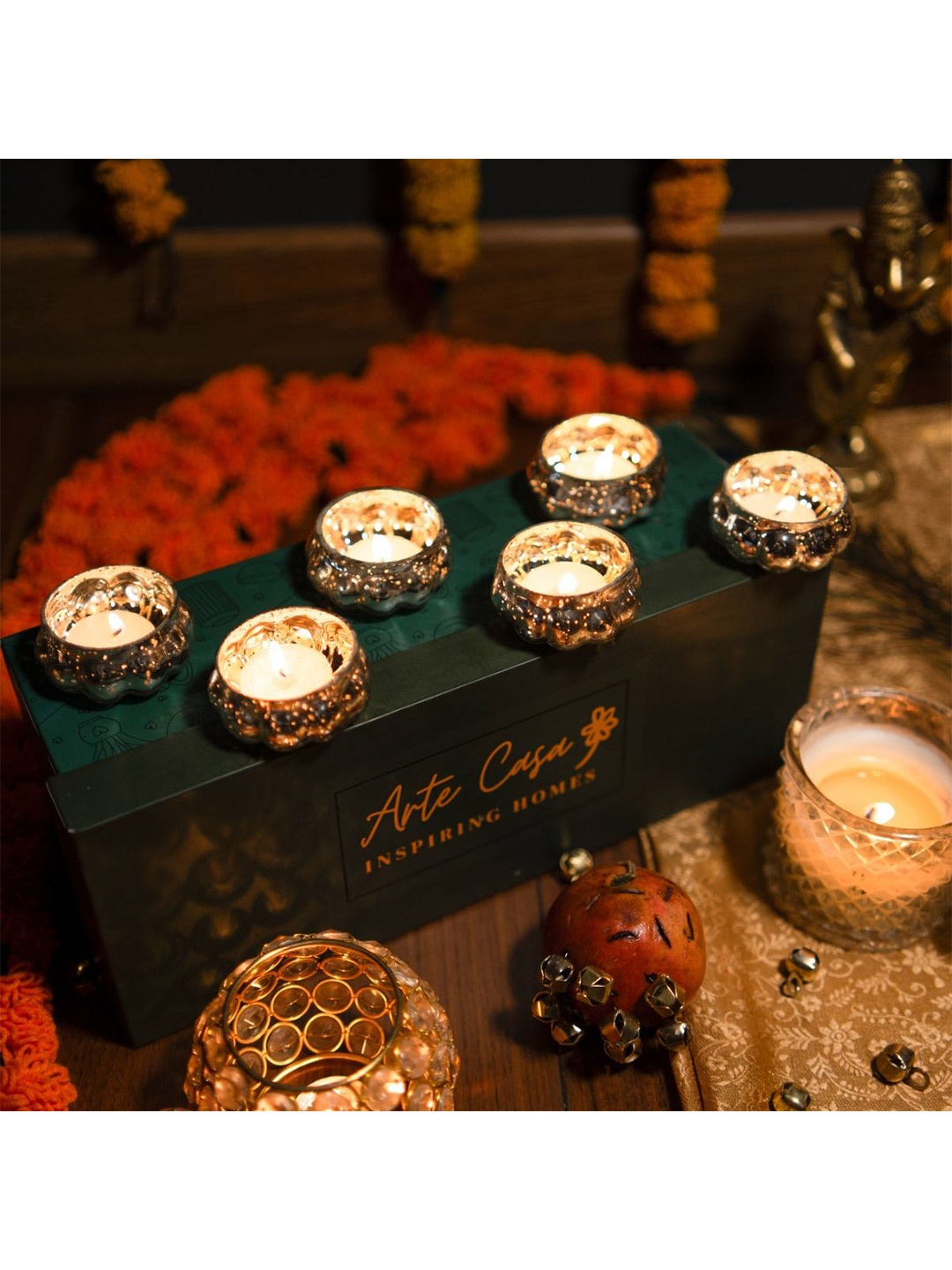 

ArteCasa White & Red 4 Pieces Printed Ceramic Diwali Home Gift Sets